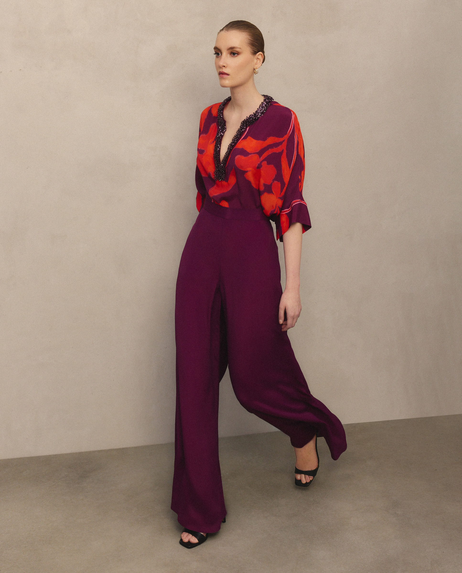 Calças Largas de Chiffon Rosa-1