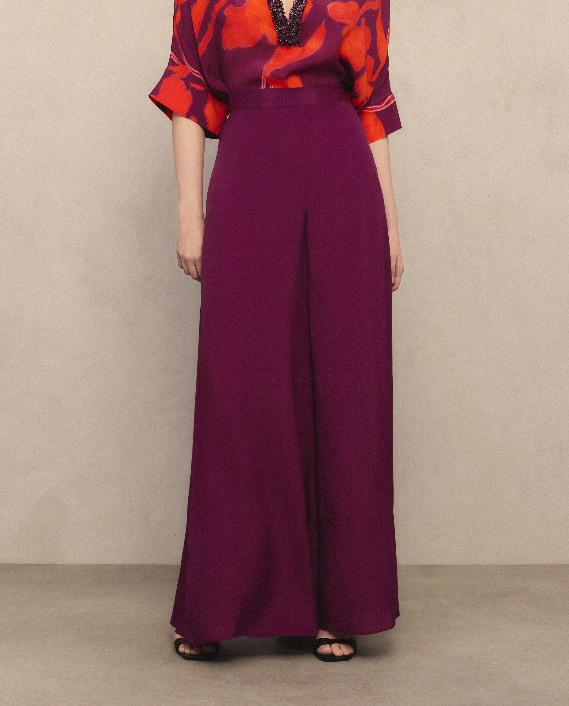 Calças Largas de Chiffon Rosa-2