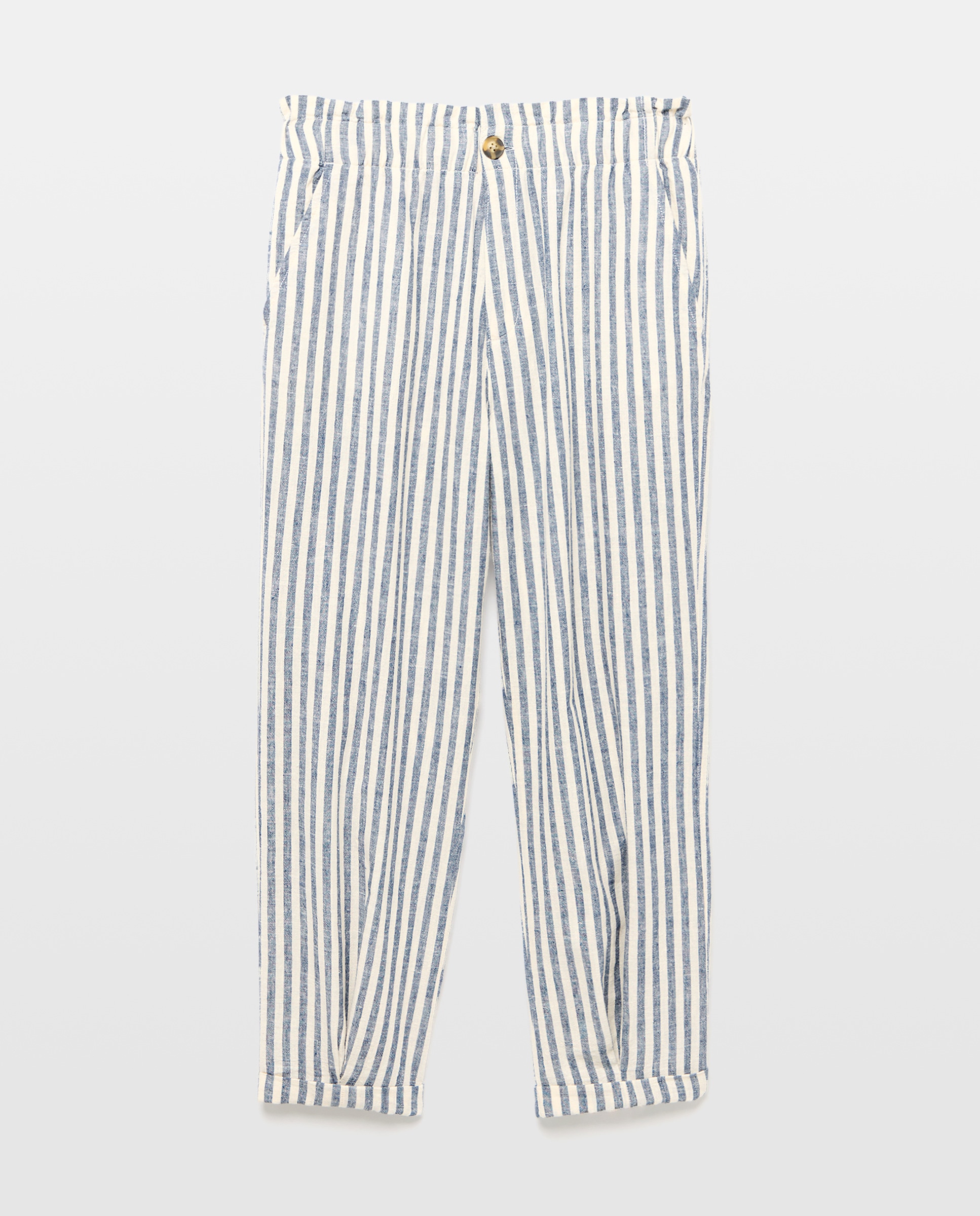 Pantalón de mujer de rayas de algodón con cintura elástica Azul-4