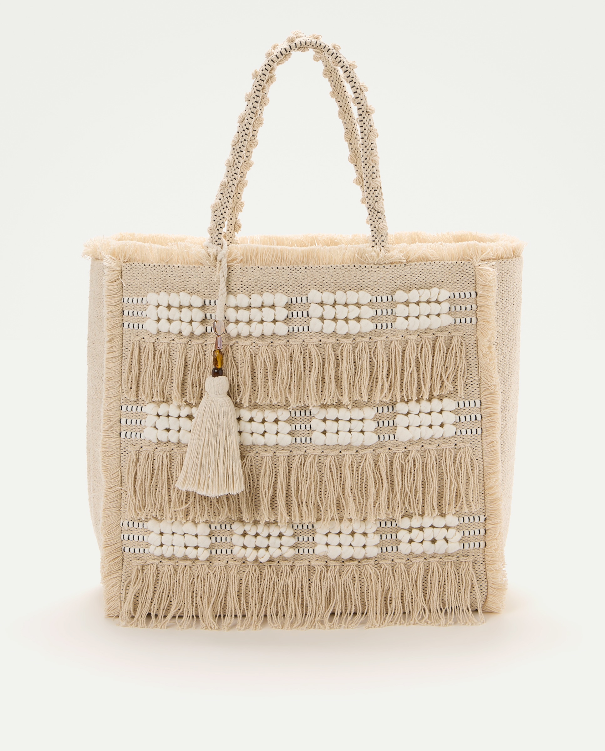 Mala Shopper Boho Grande de Praia Branco-marfim-1