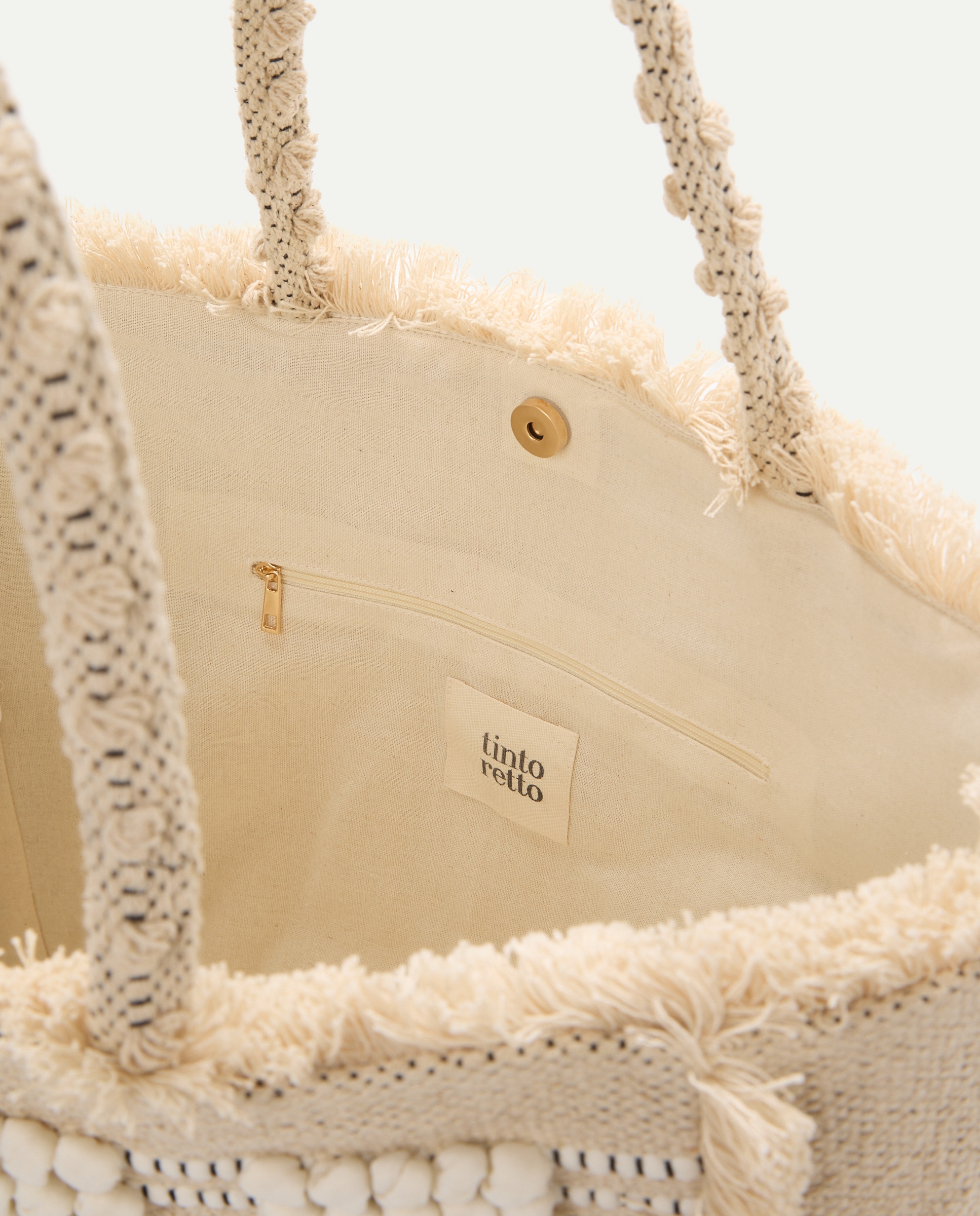Mala Shopper Boho Grande de Praia Branco-marfim-5