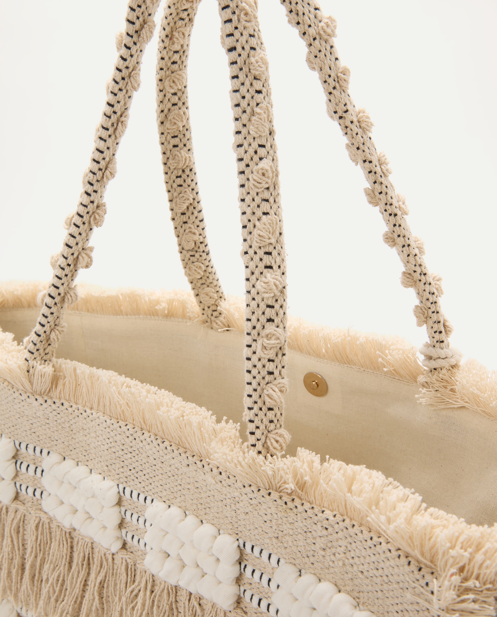Mala Shopper Boho Grande de Praia Branco-marfim-4