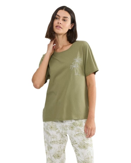 Imagem 0 de T-shirt de Pijama 100% Algodão com Manga Curta