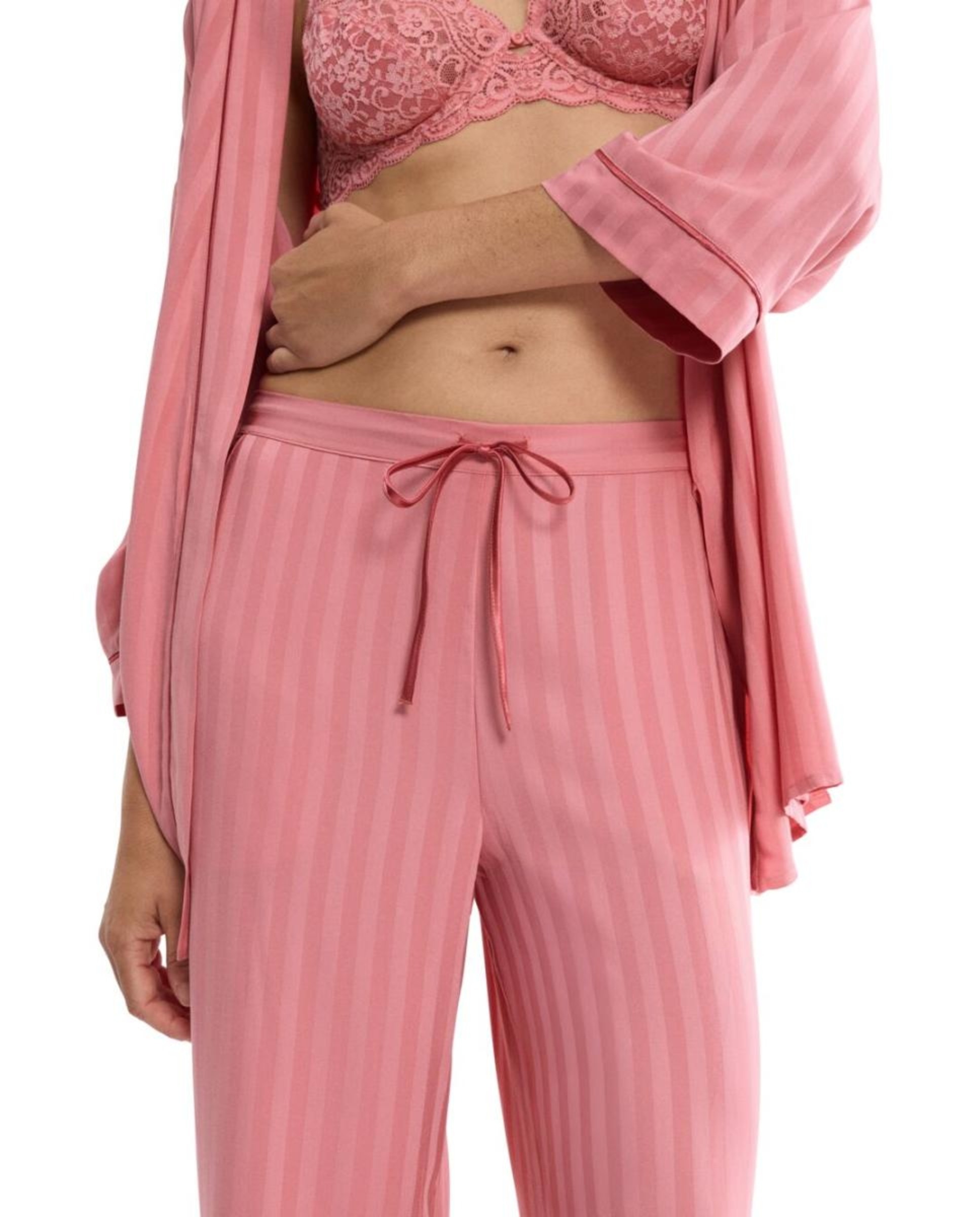 Calças de Pijama em Tecido Jacquard Rosa-3