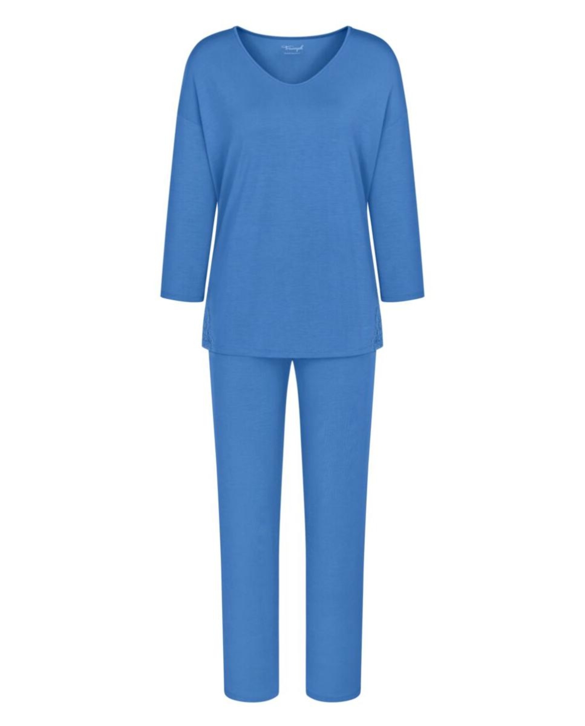 Pijama de Manga 3/4 em Tecido TENCEL™ Modal com Detalhes de Renda Azul-índigo-4