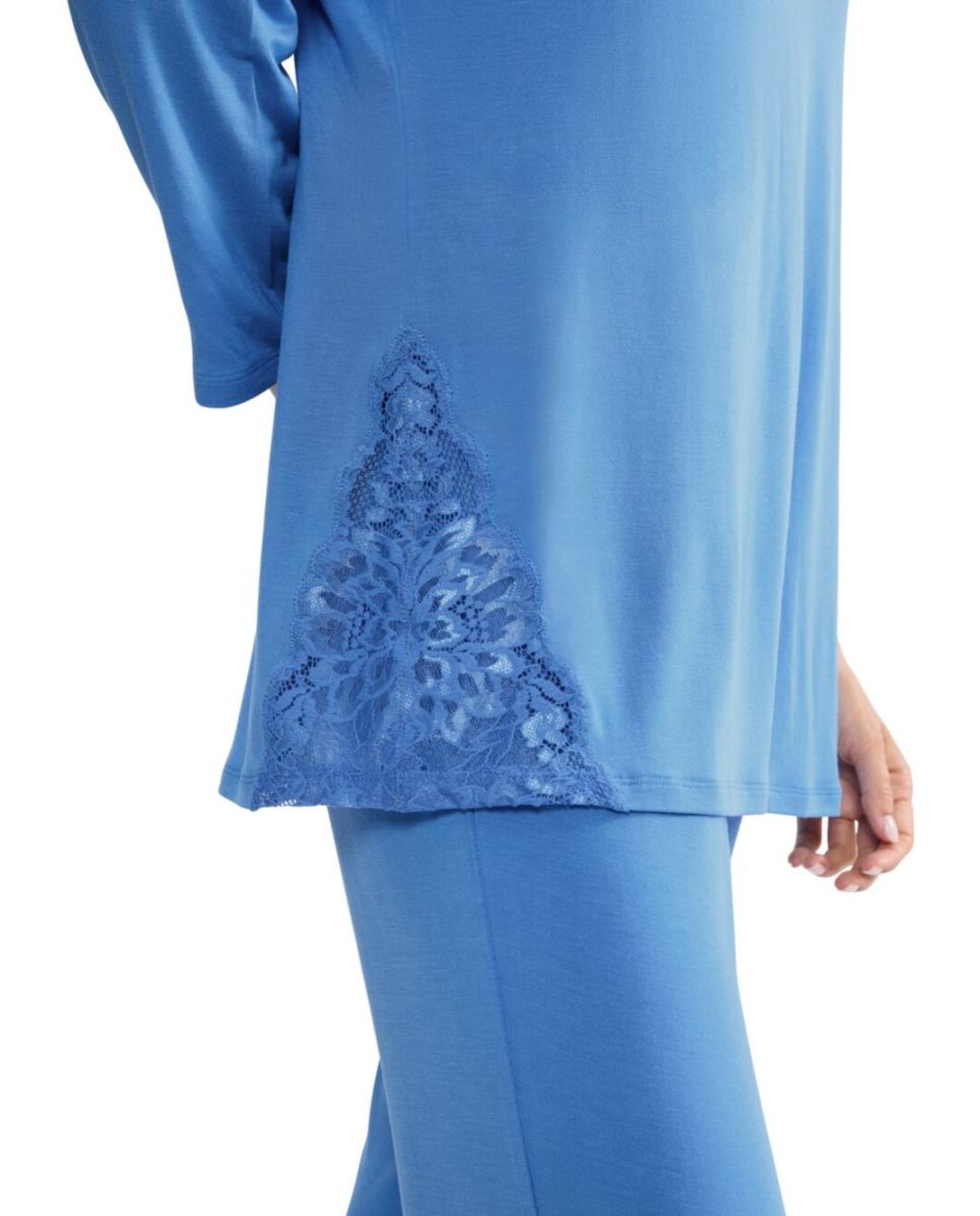 Pijama de Manga 3/4 em Tecido TENCEL™ Modal com Detalhes de Renda Azul-índigo-3