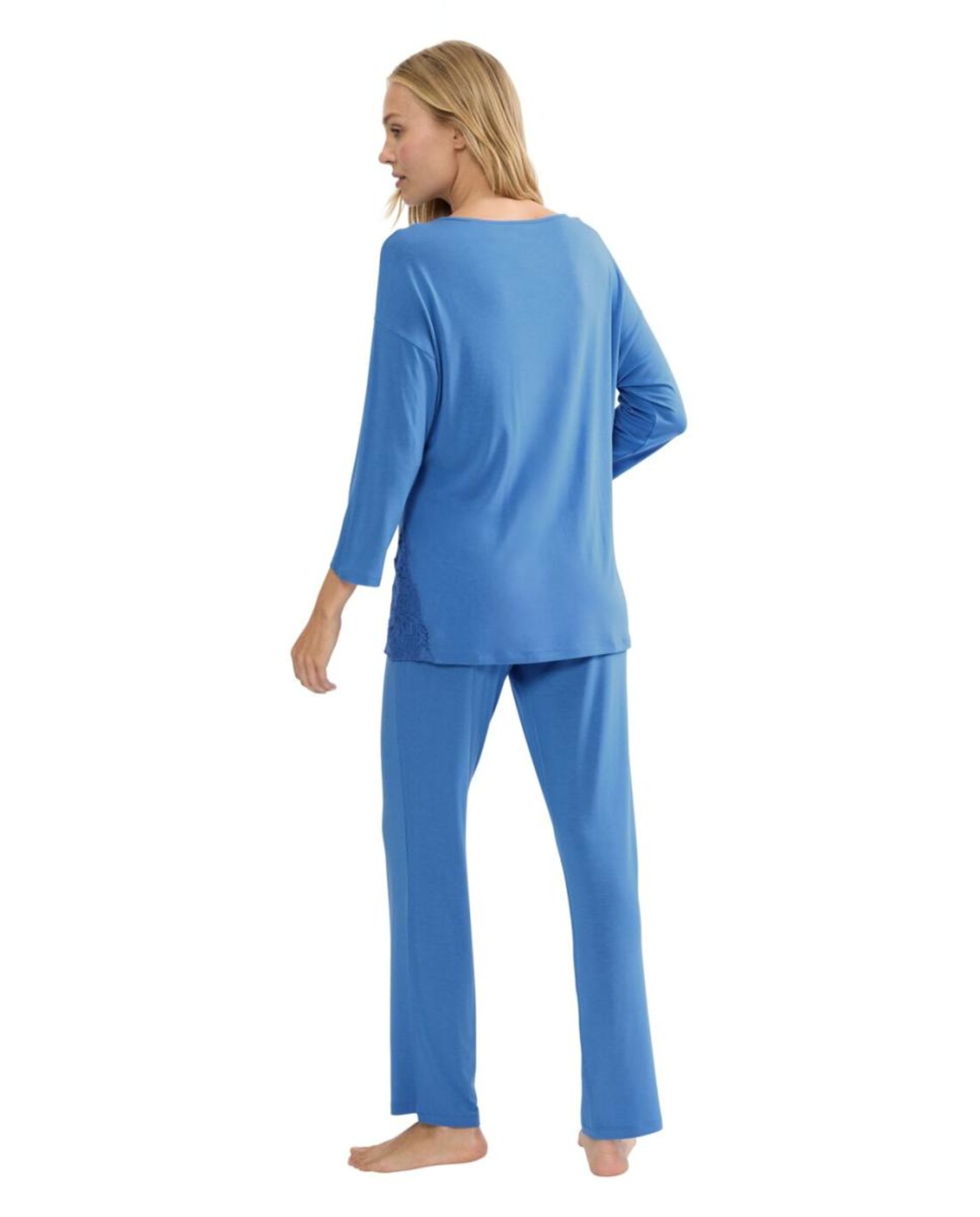 Pijama de Manga 3/4 em Tecido TENCEL™ Modal com Detalhes de Renda Azul-índigo-2