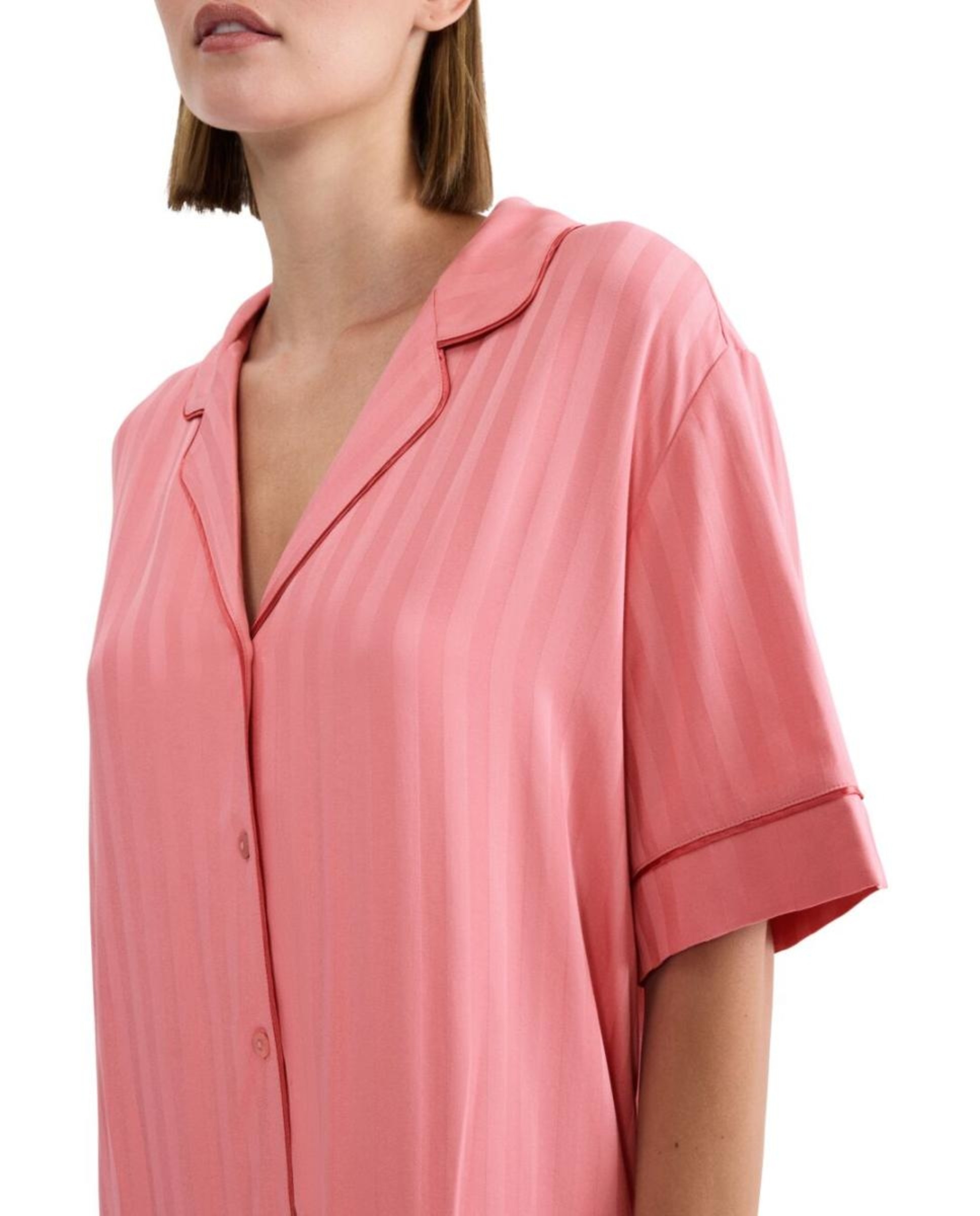 Camisa de Dormir com Manga Curta e Jacquard Rosa-3