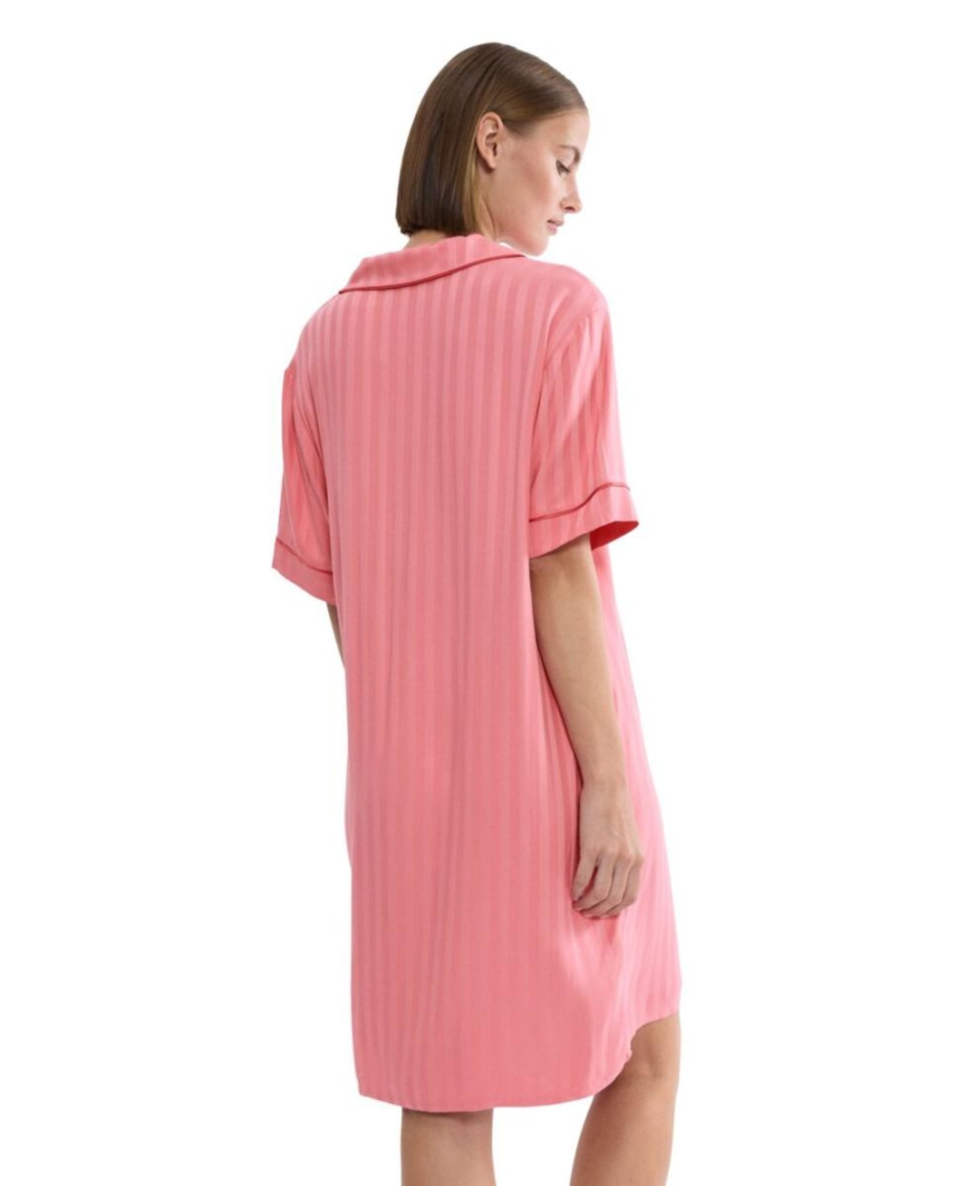 Camisa de Dormir com Manga Curta e Jacquard Rosa-2