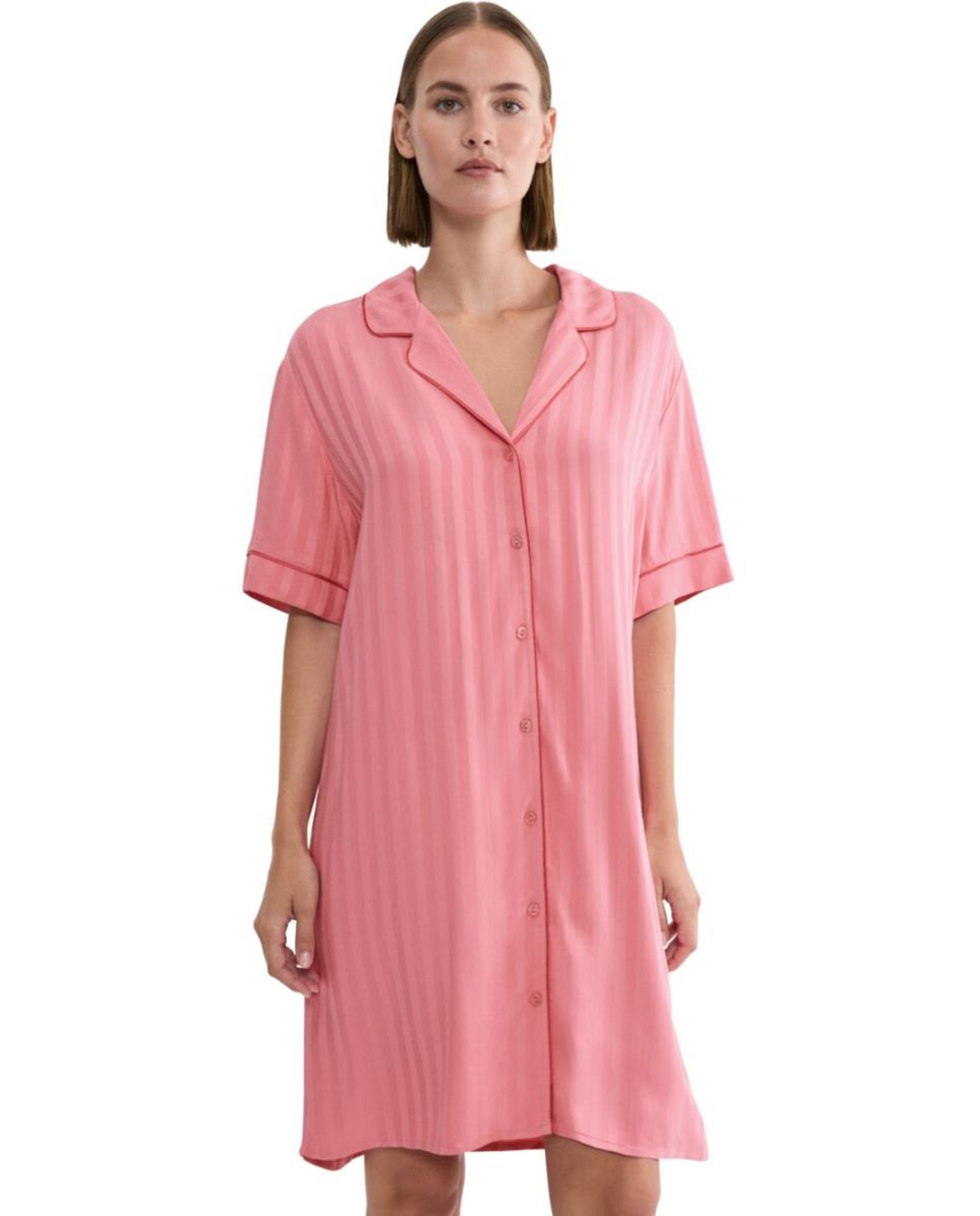 Camisa de Dormir com Manga Curta e Jacquard Rosa-1