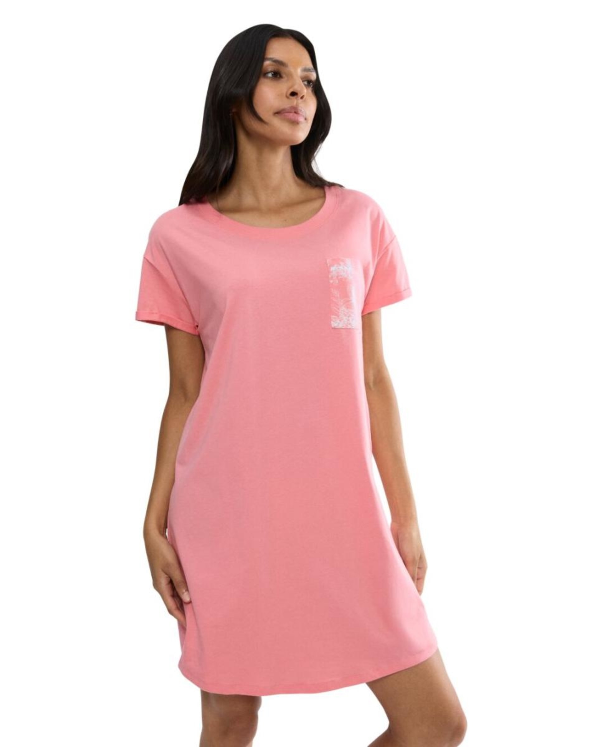 Camisa de Dormir 100% Algodão com Manga Curta Rosa-1