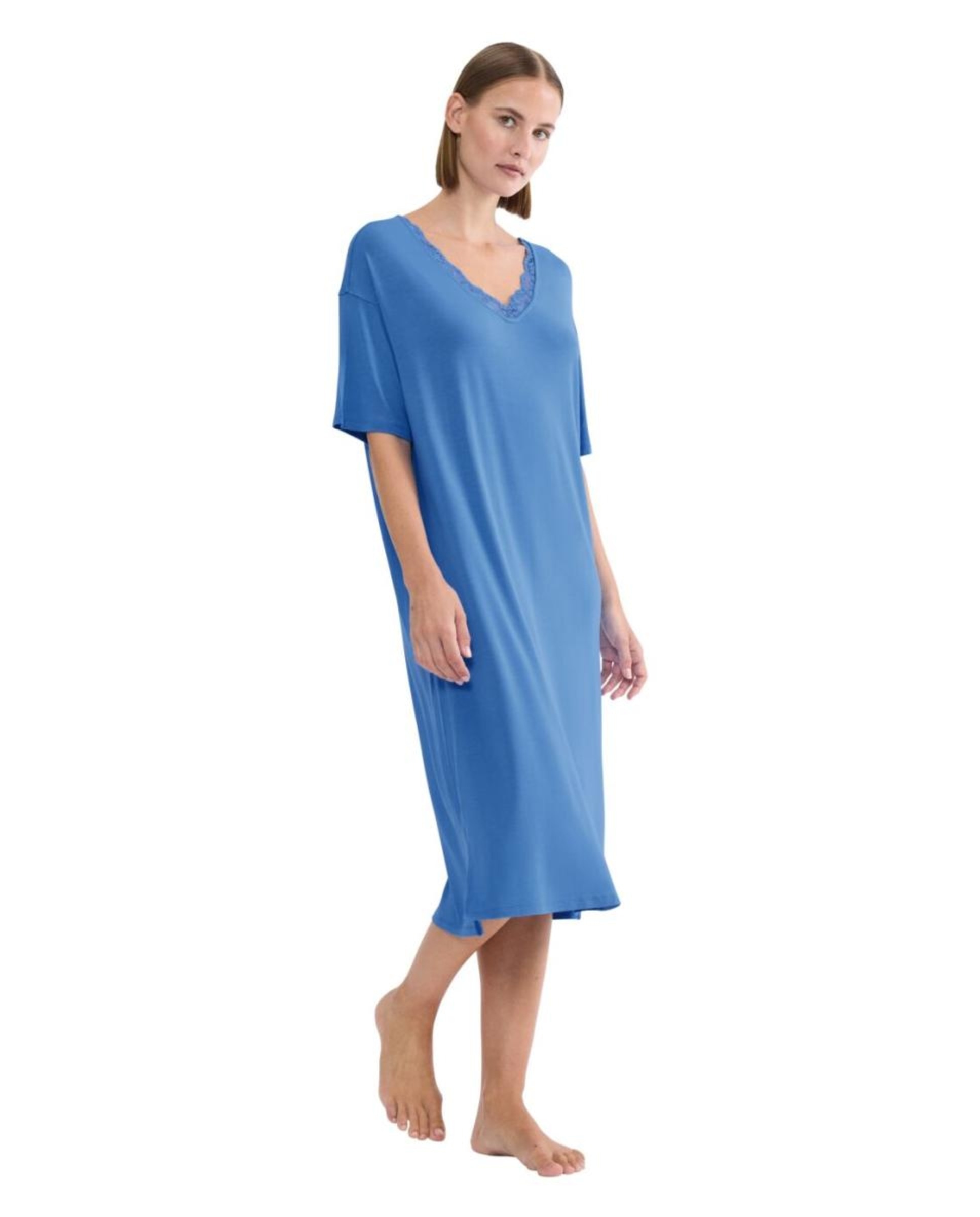 Imagem 0 de Camisa de Dormir de Manga Curta em Tecido TENCEL™ Modal com Detalhes de Renda.