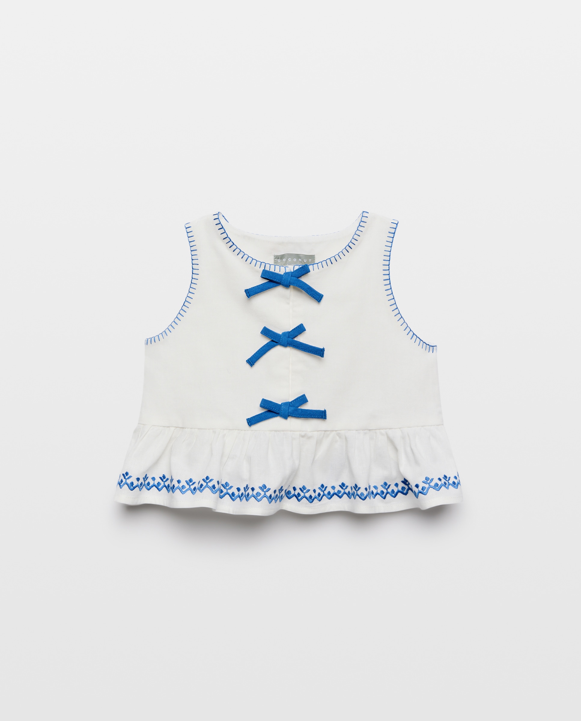 Blusa de Linho sem Mangas e com Rebordo Decorativo Geométrico Branco-4