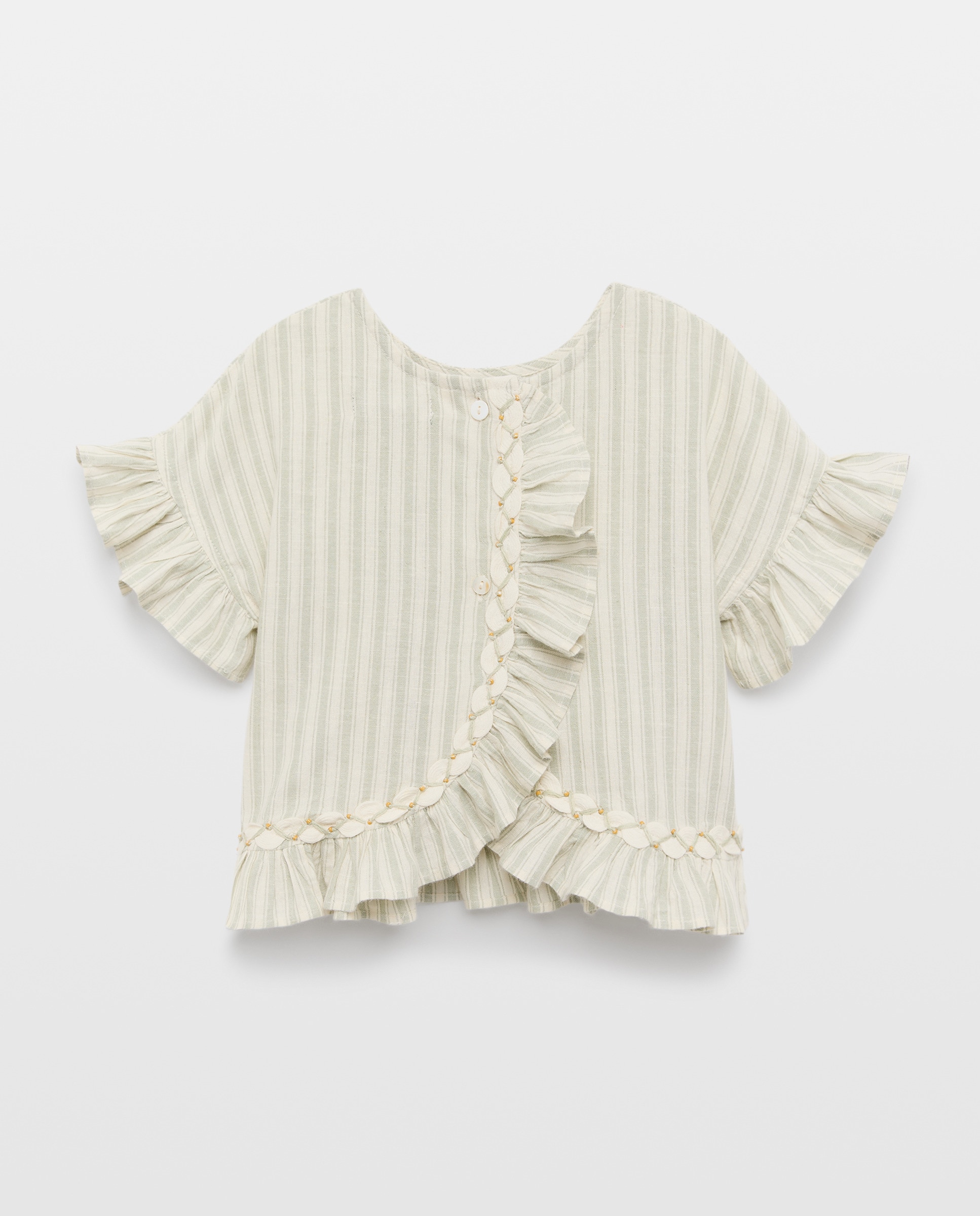 Blusa de Linho com Manga Curta e Lantejoulas Verde-4