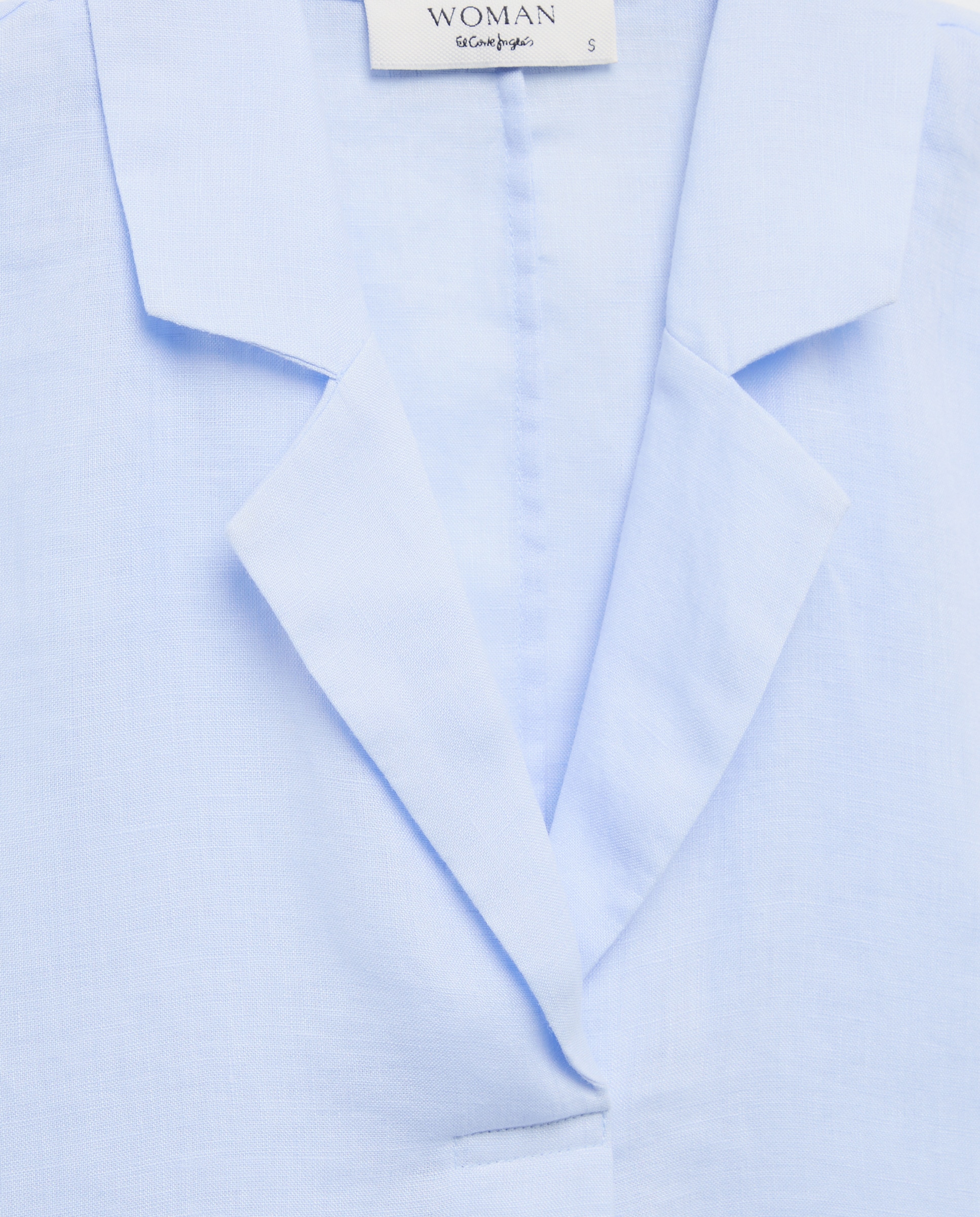 Blusa de linho com manga curta 410 Azul Claro-5