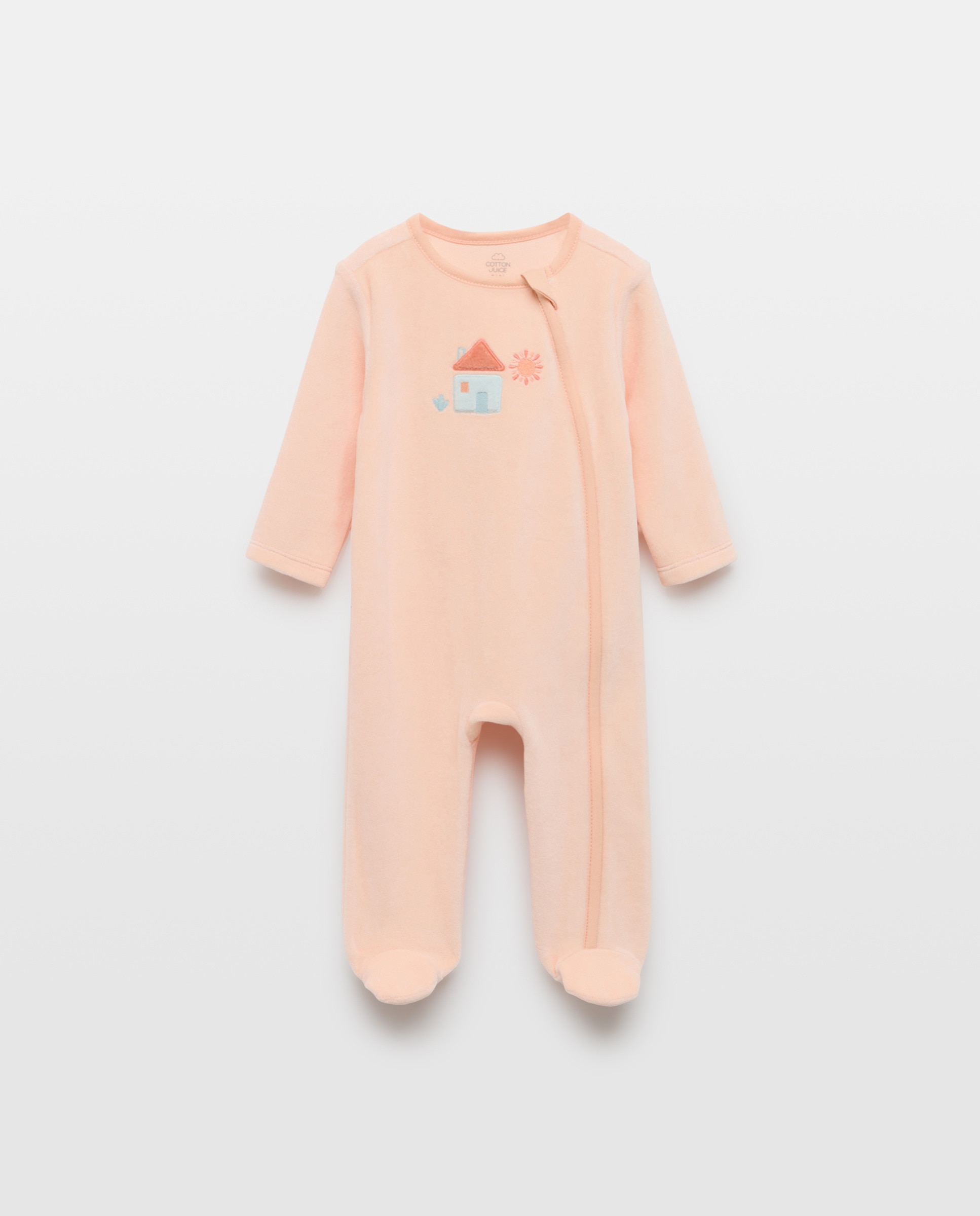 Babygrow Comprido de Velour de Recém-Nascido com Estampado de Sois Vermelho-1