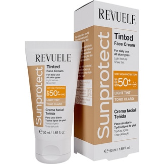 crema facial con color tono claro SPF 50+ SunProtect uso diario para todo tipo de piel tubo 50 ml - Revuele