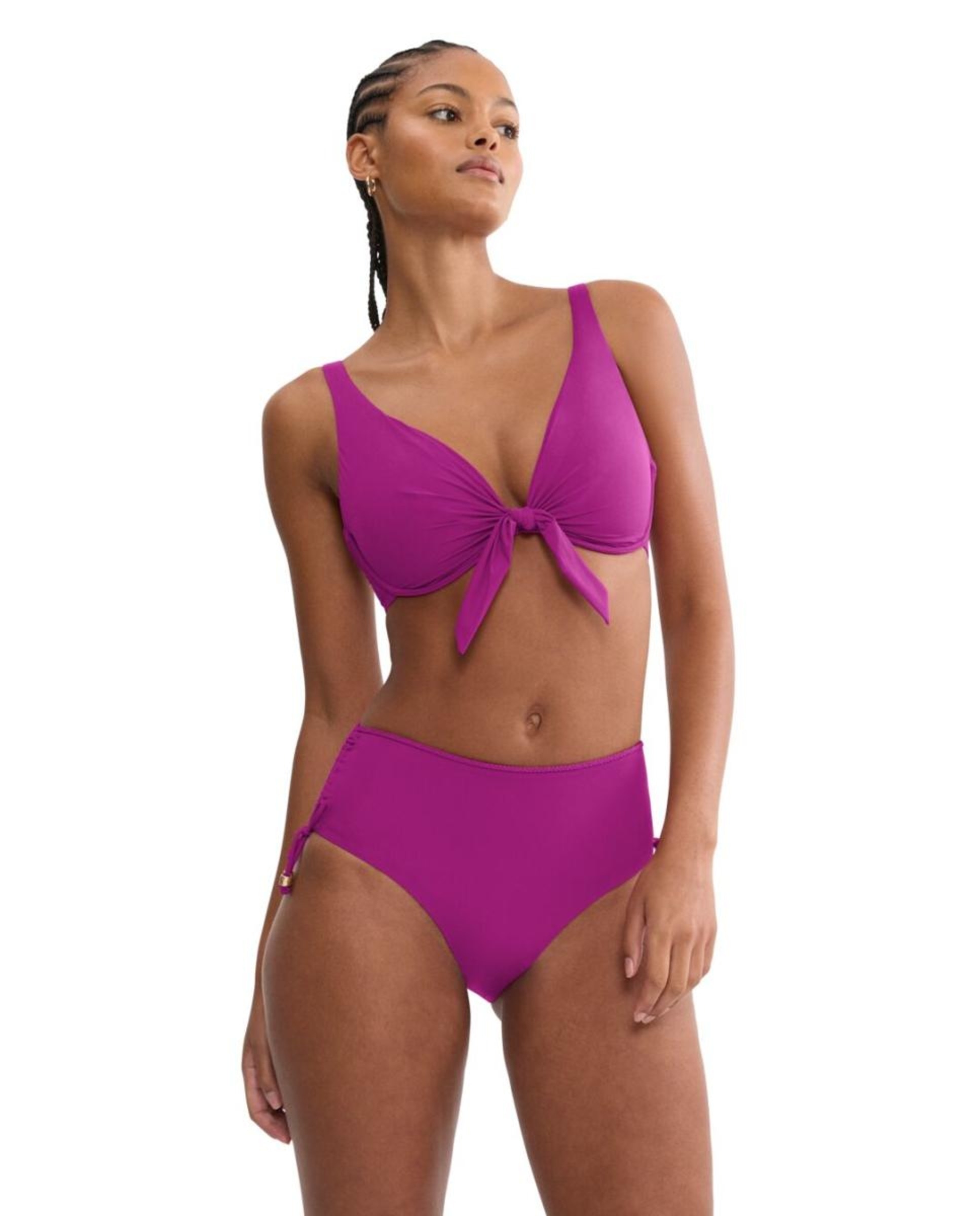 Top de Biquíni Triangular com Aro e Decote Profundo Rosa-1