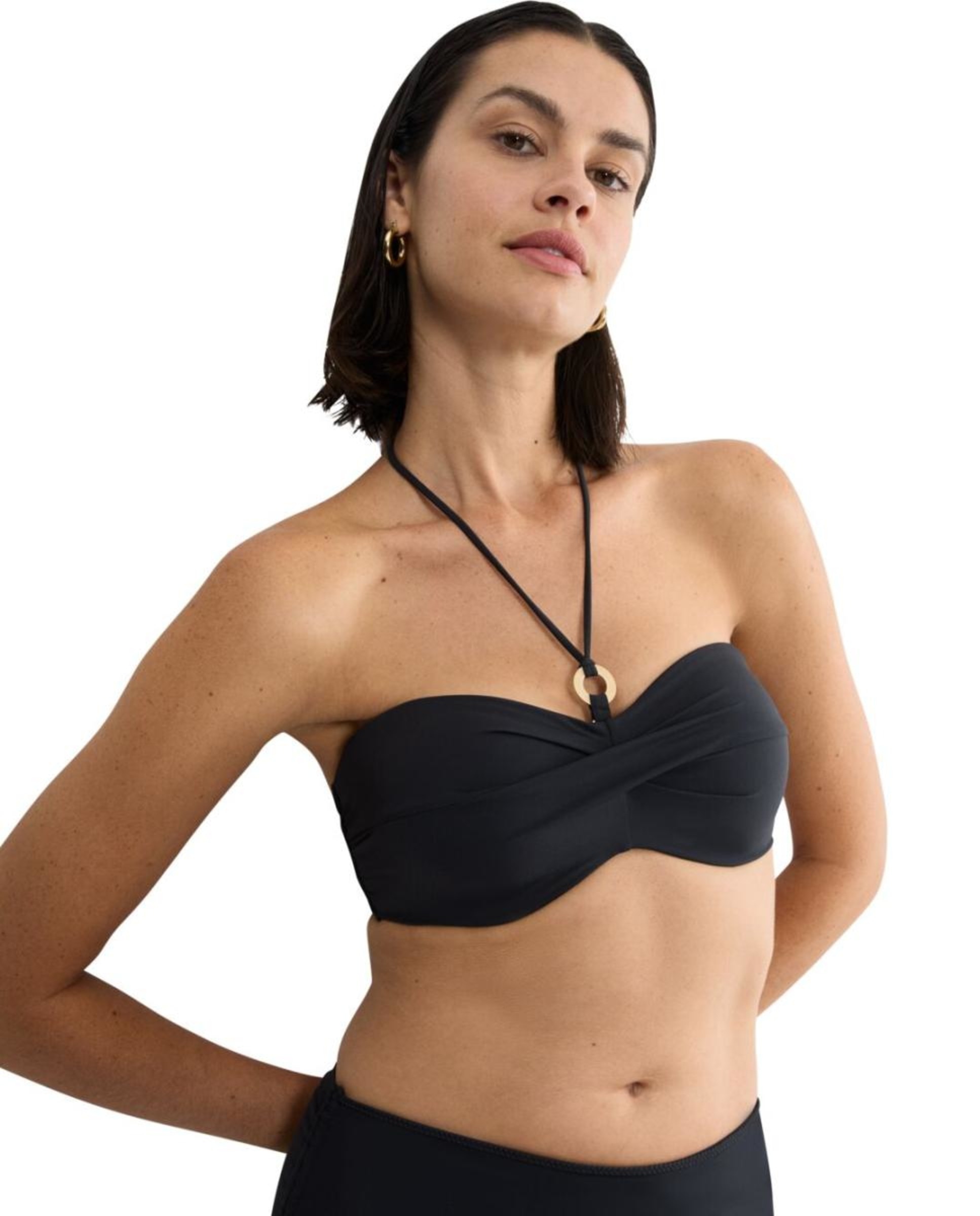 Soutien de Biquíni Bandeau com Copa Moldada e Almofada de Espuma de Secagem Rápida Preto-3