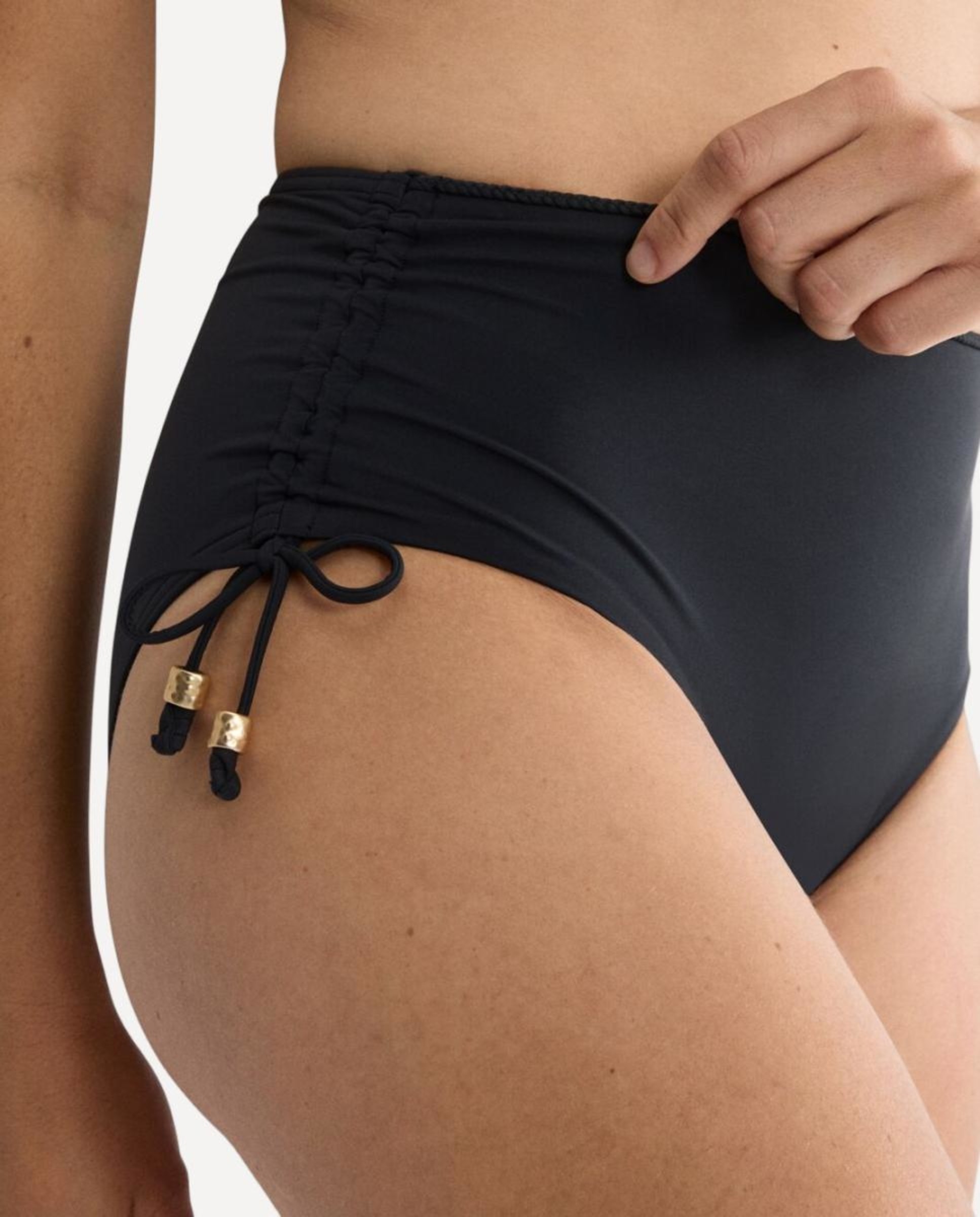 Cueca de Biquíni de Cobertura Alta com Ajuste Lateral Preto-3