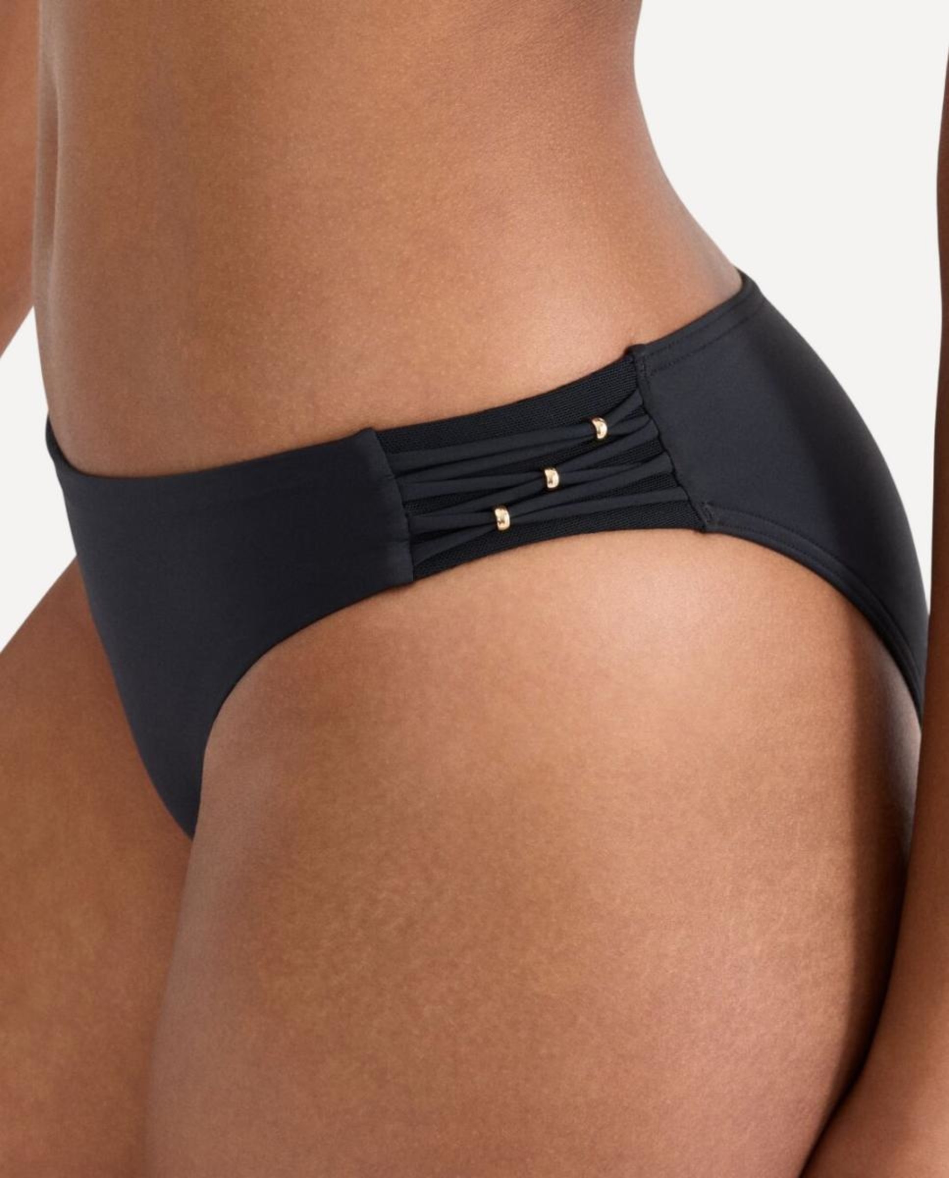 Cueca de Biquíni de Cobertura Média com Detalhes Laterais Preto-3