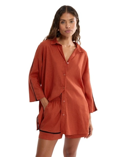 Imagem 0 de Camisa Casual Estilo Kaftan de Linho e Viscose, Totalmente Respirável