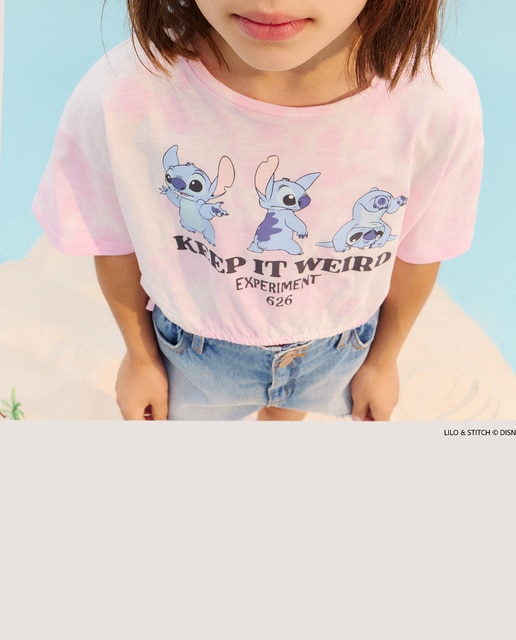 Imagen 0 de Camiseta crop de niña Lilo & Stitch con estampado tie dye