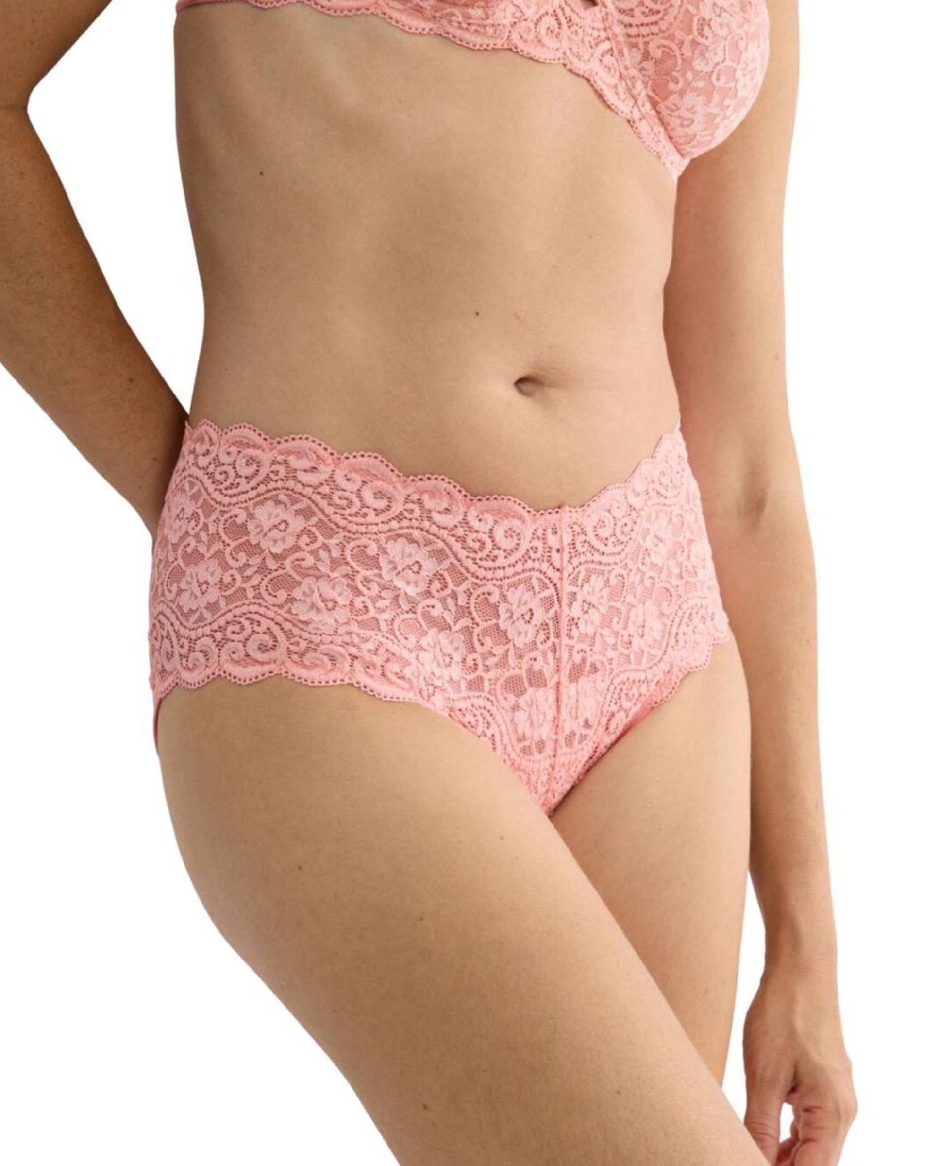 Cueca de Cintura Subida Clássica de Renda Rosa-claro-3