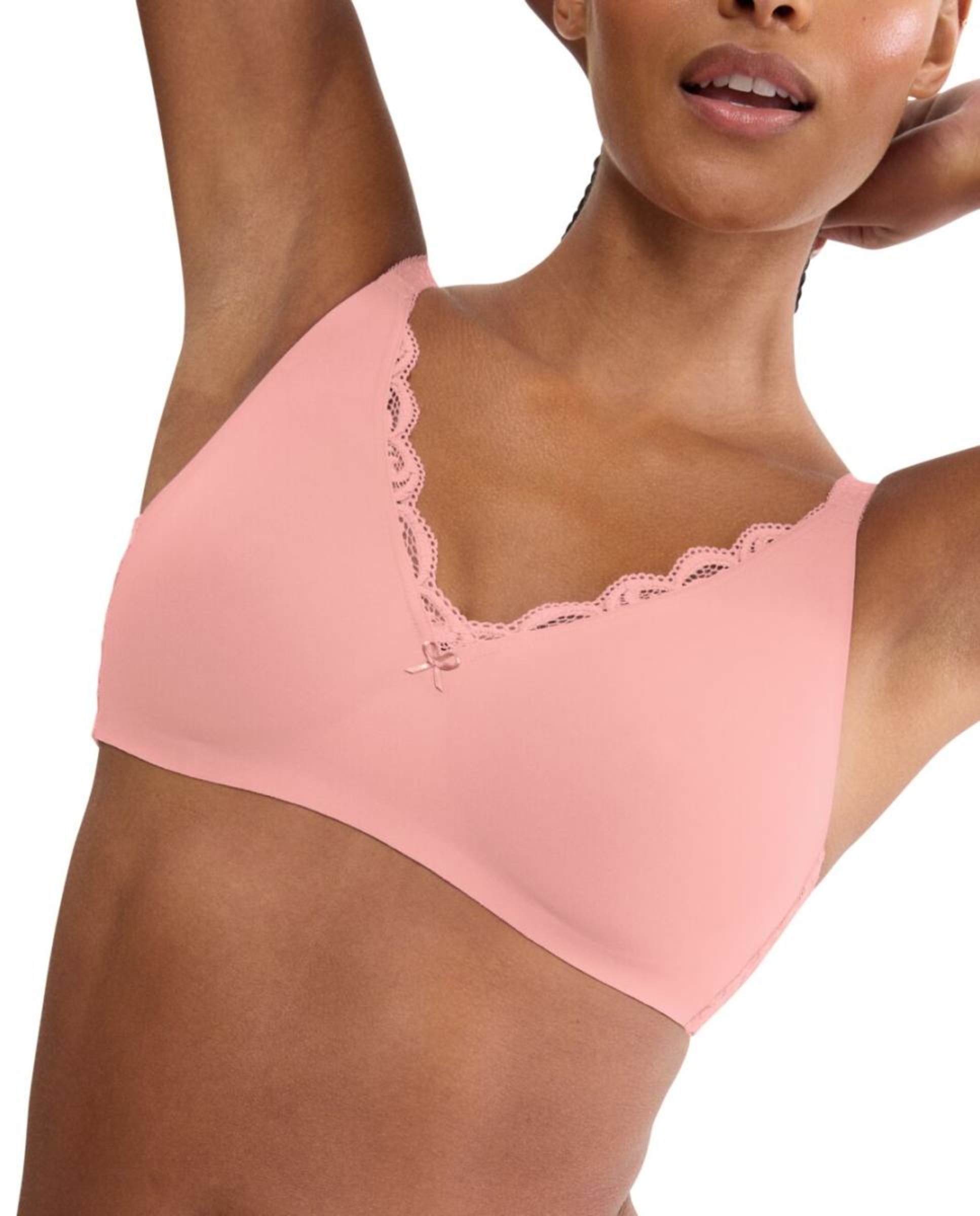 Soutien Redutor sem Aro e com Detalhes de Renda e Jacquard Rosa-claro-3