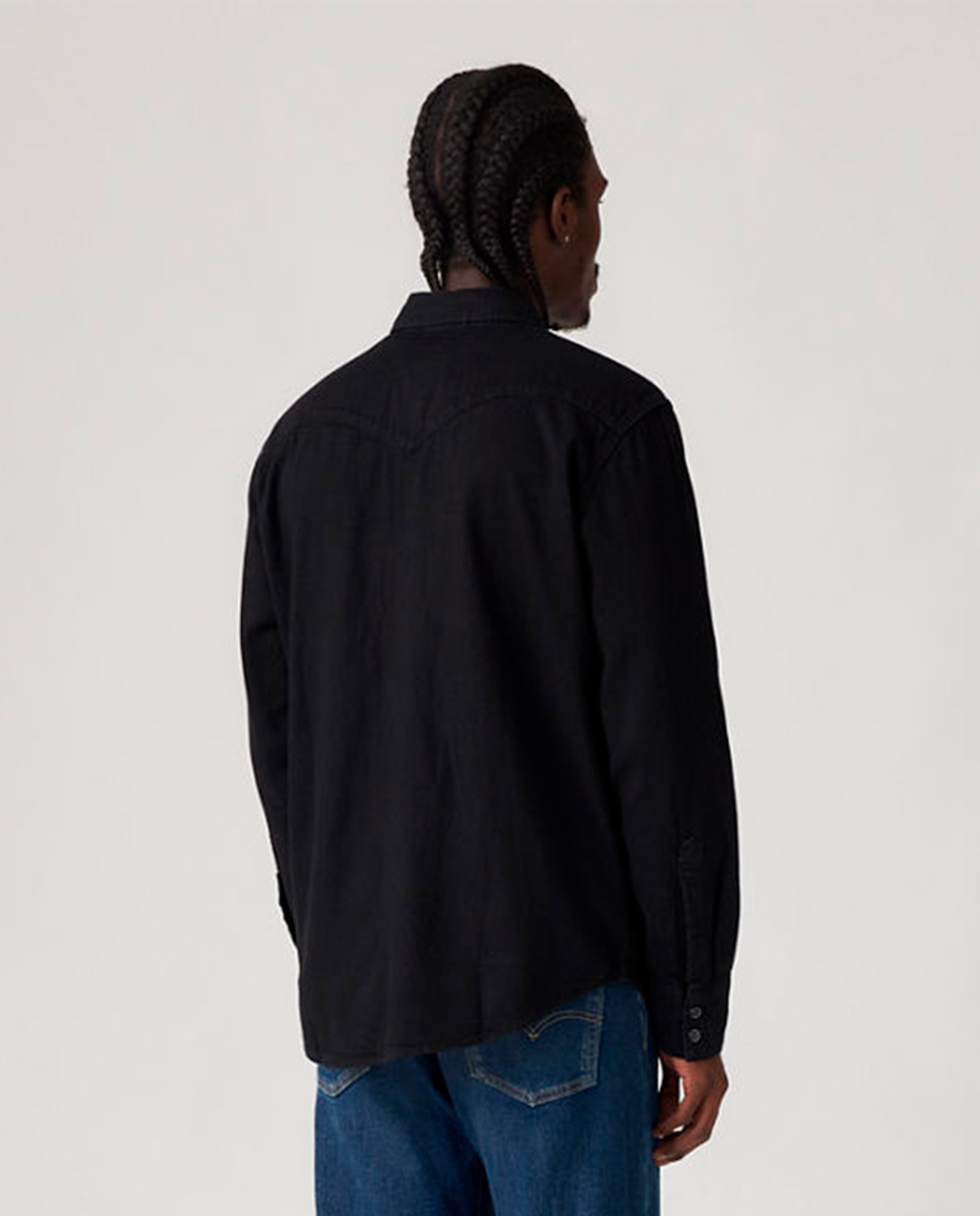 Camisa de Manga Comprida em Ganga Preto-2