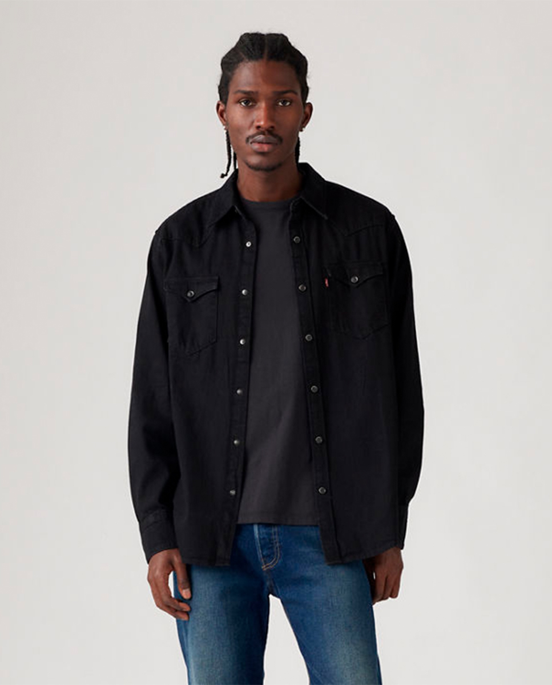 Camisa de Manga Comprida em Ganga Preto-1