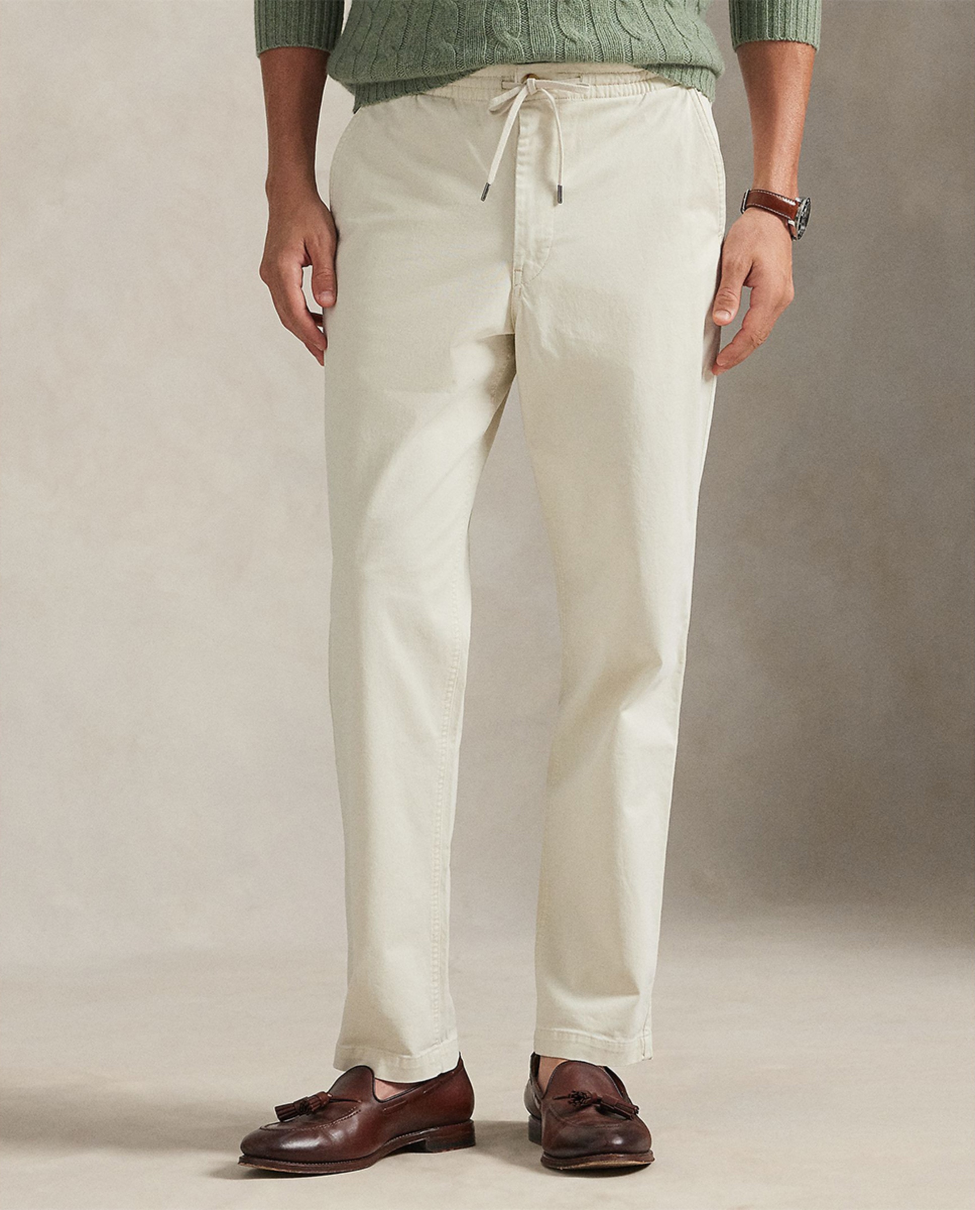 Calças Chino de Algodão Elástico Classic Fit Creme-3