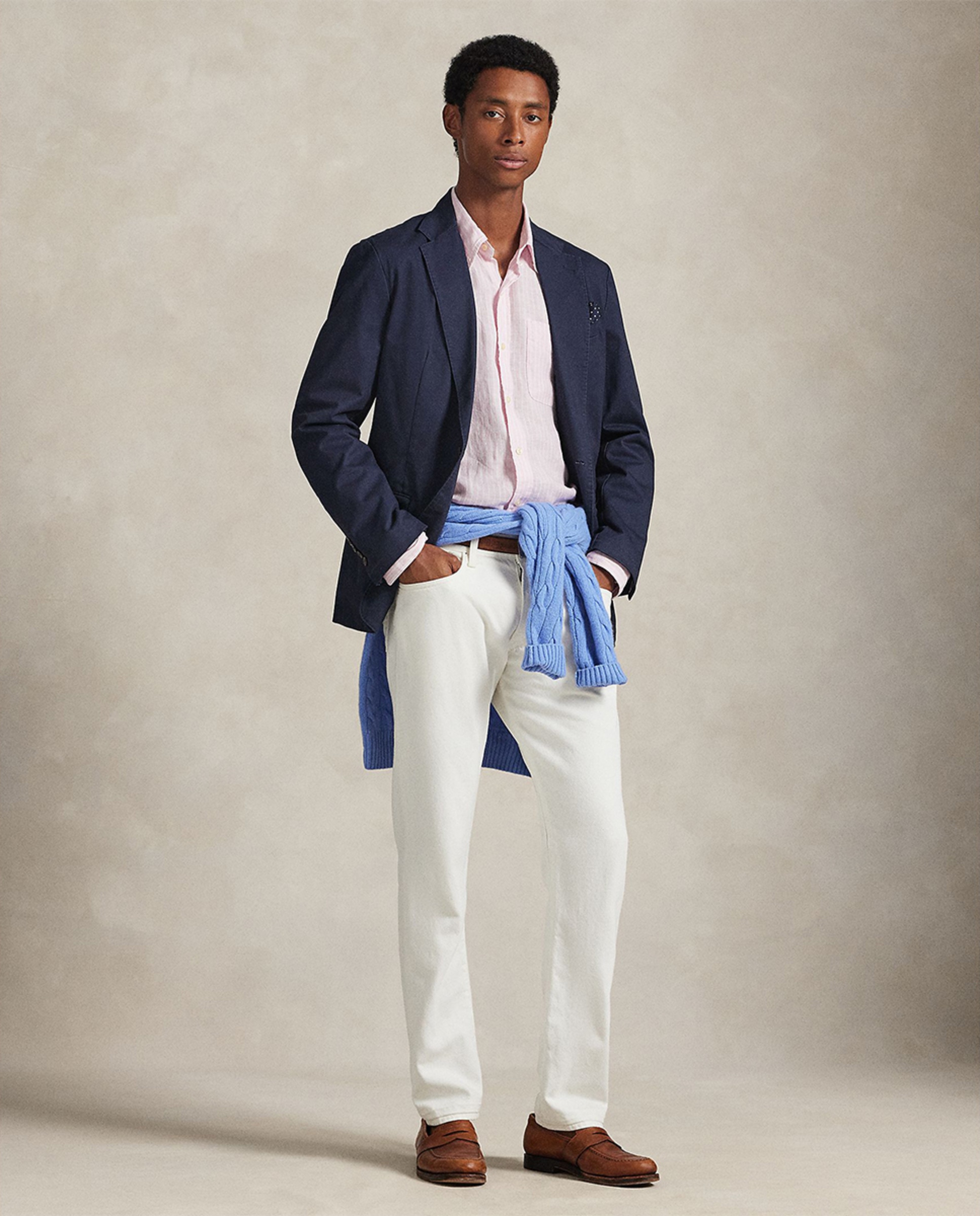 Camisa Regular Fit de Linho às Riscas com Bolso Rosa-claro-5