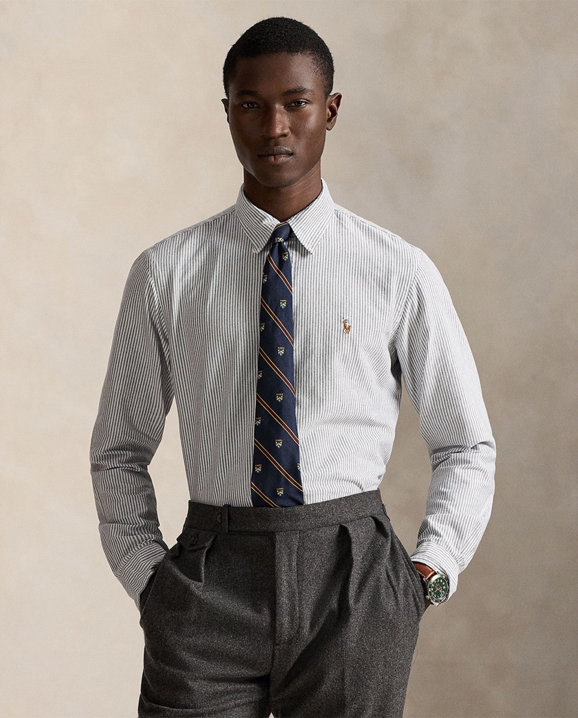 Camisa Oxford de Algodão Custom Fit Cinzento-claro-1