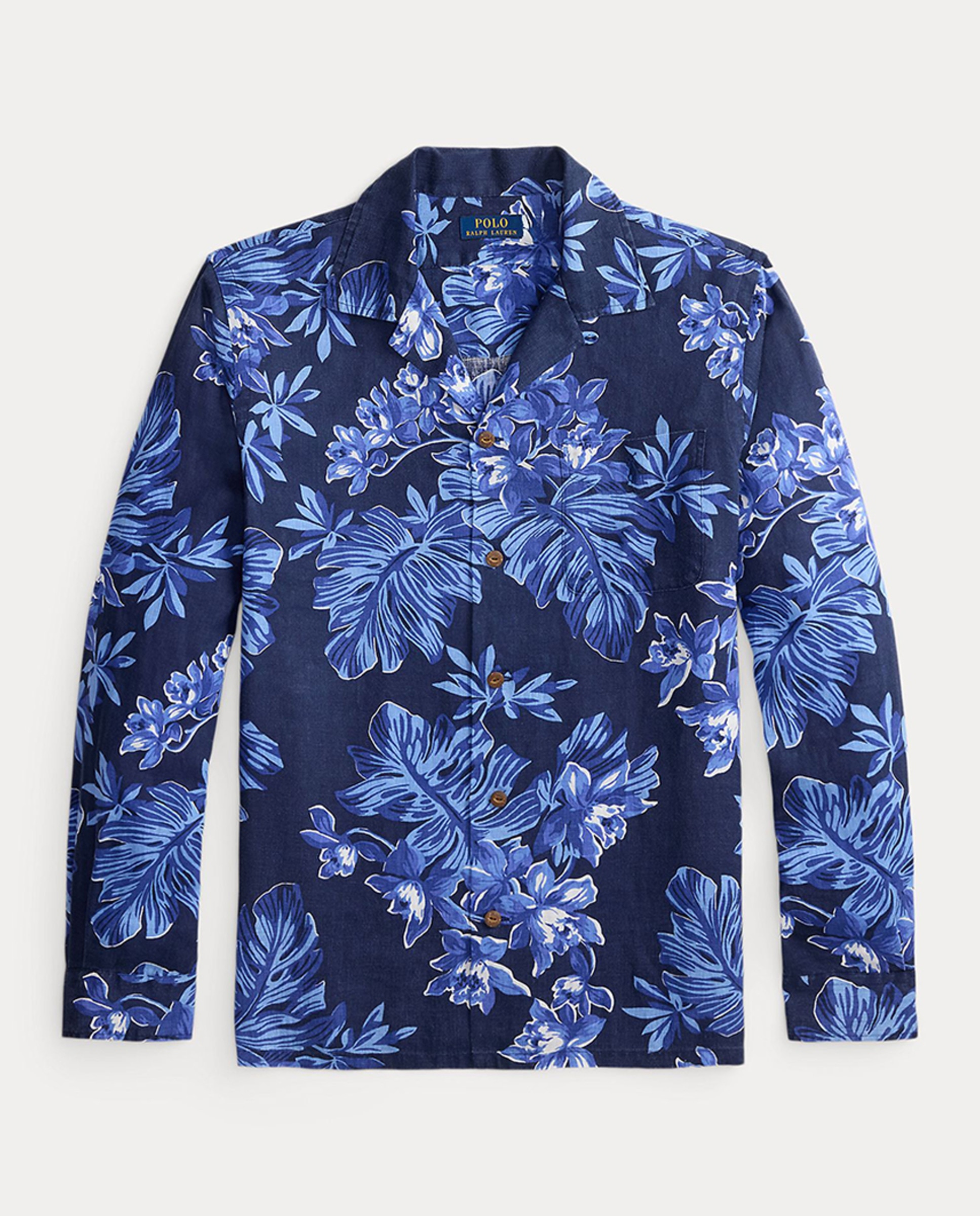 Camisa de Linho Classic Fit Estampada Azul claro / azul marinho-4