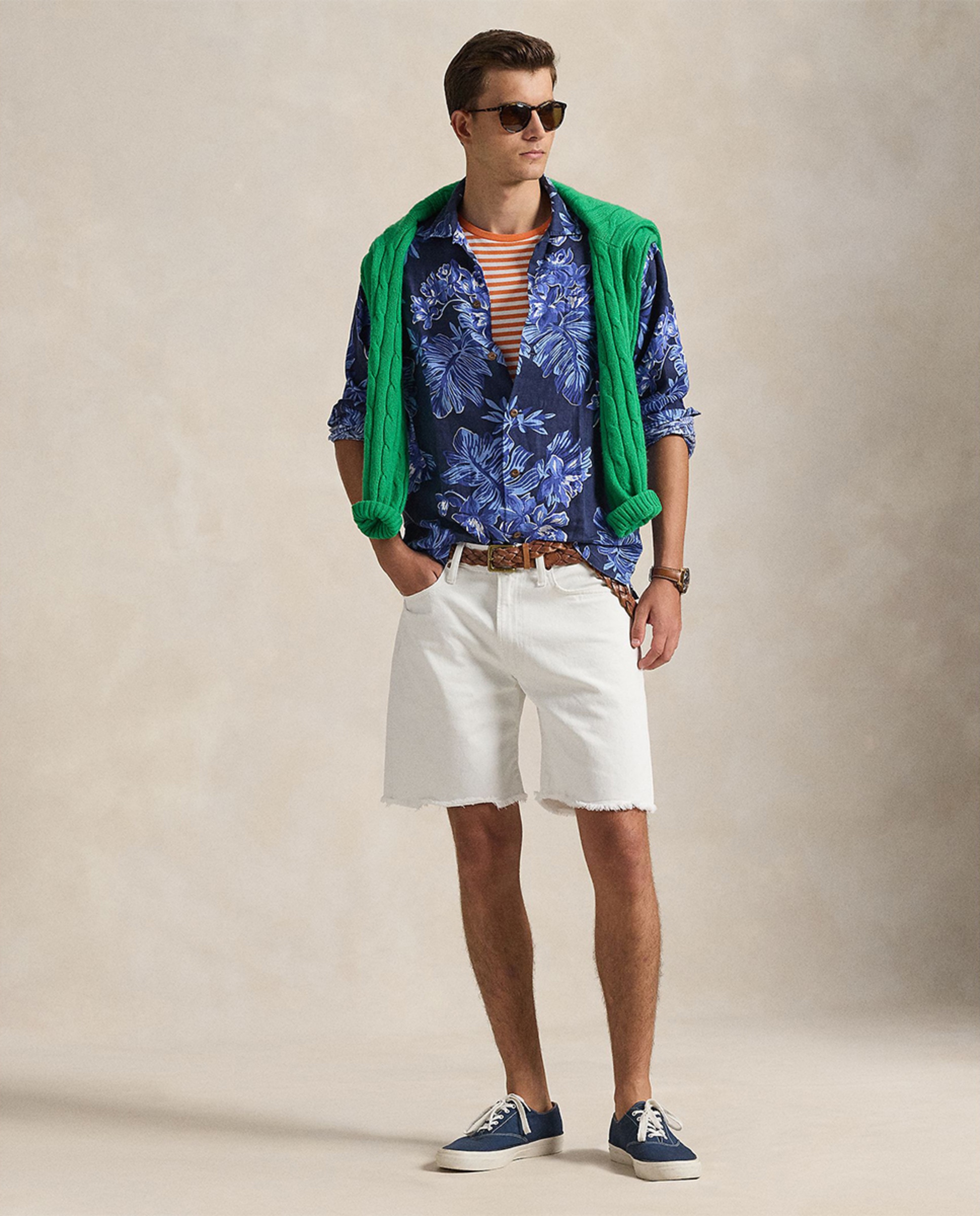 Camisa de Linho Classic Fit Estampada Azul claro / azul marinho-5