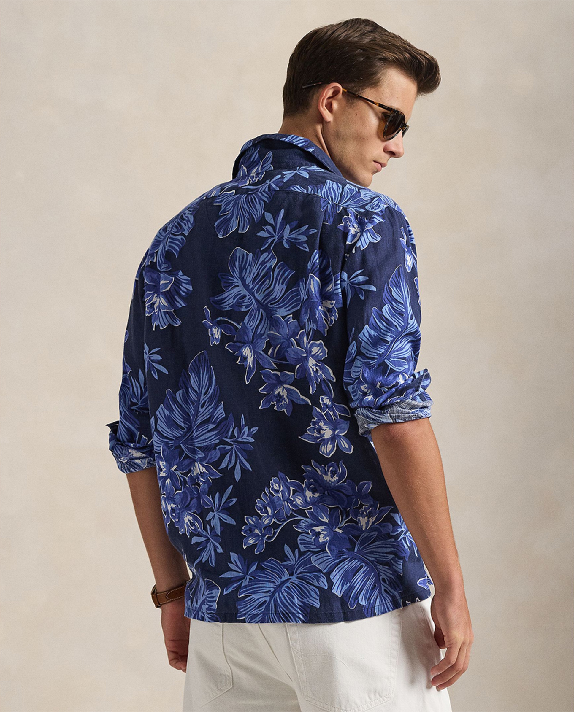 Camisa de Linho Classic Fit Estampada Azul claro / azul marinho-2