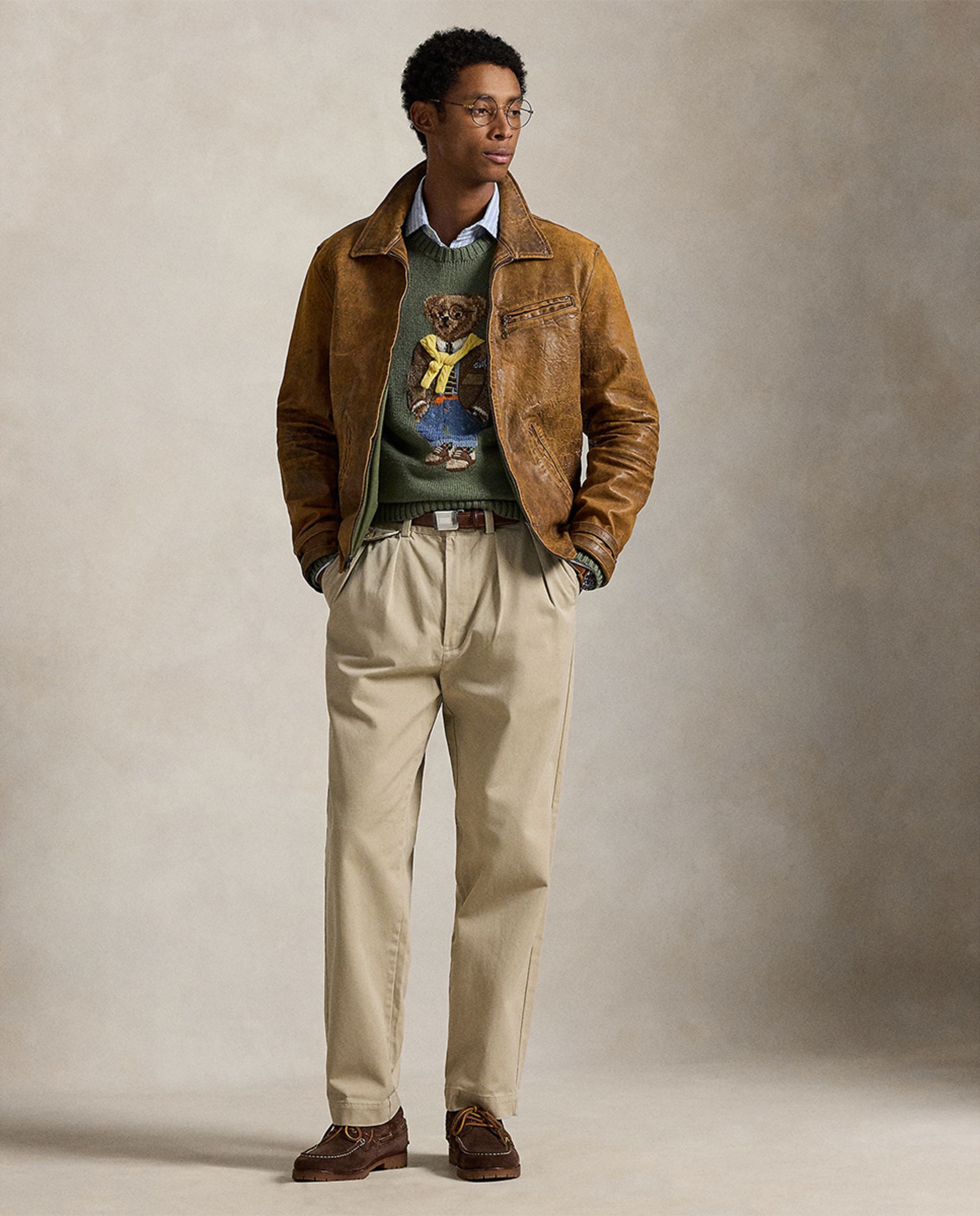 Camisola de Malha com Polo Bear e em Algodão Musgo-6