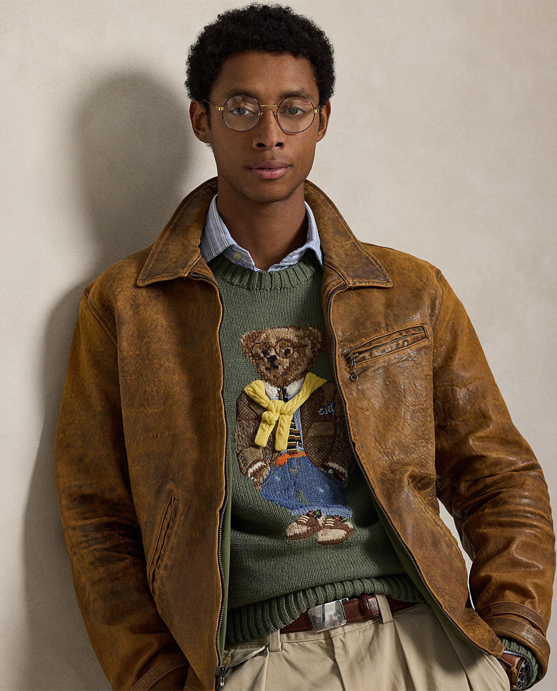 Camisola de Malha com Polo Bear e em Algodão Musgo-4