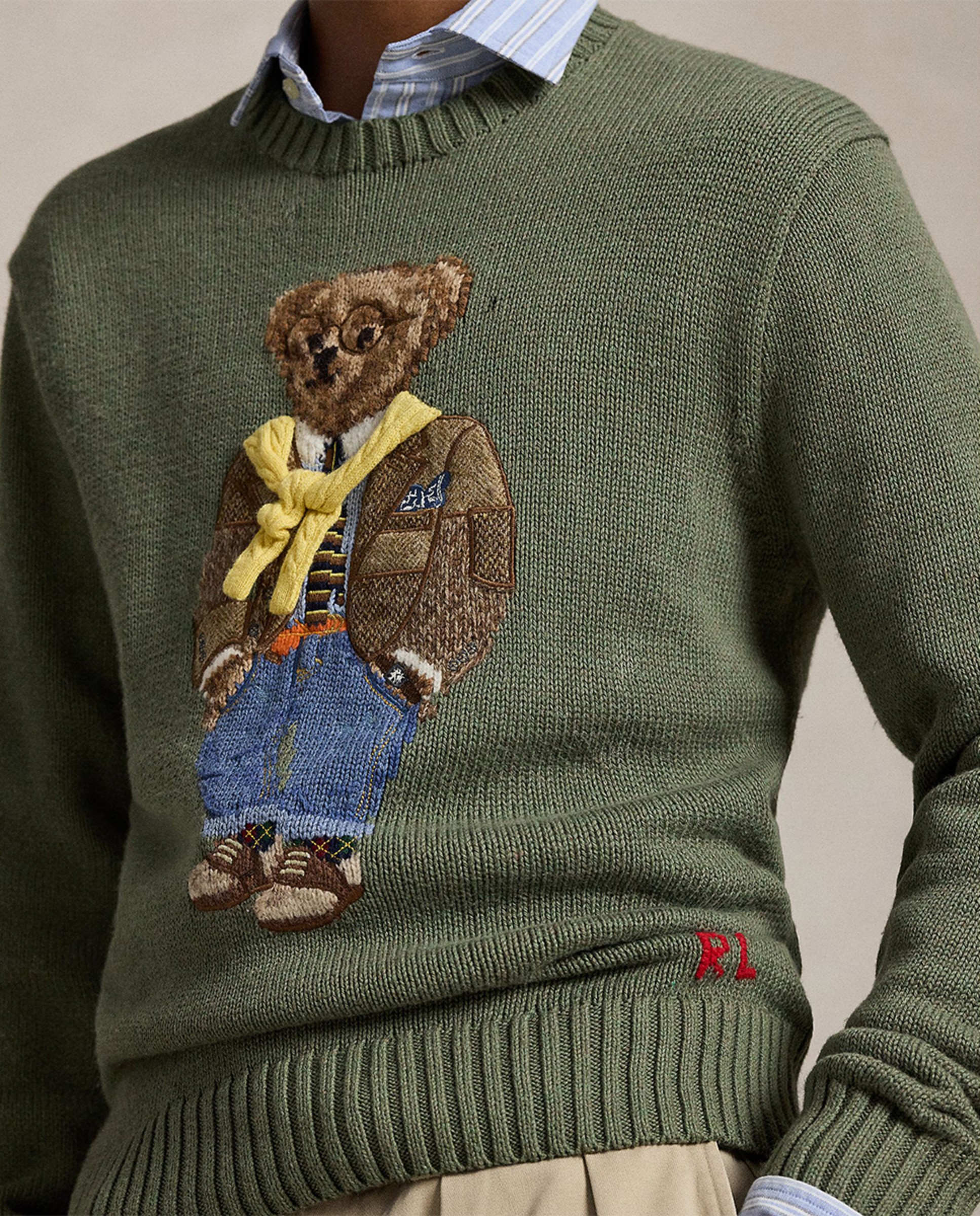 Camisola de Malha com Polo Bear e em Algodão Musgo-3