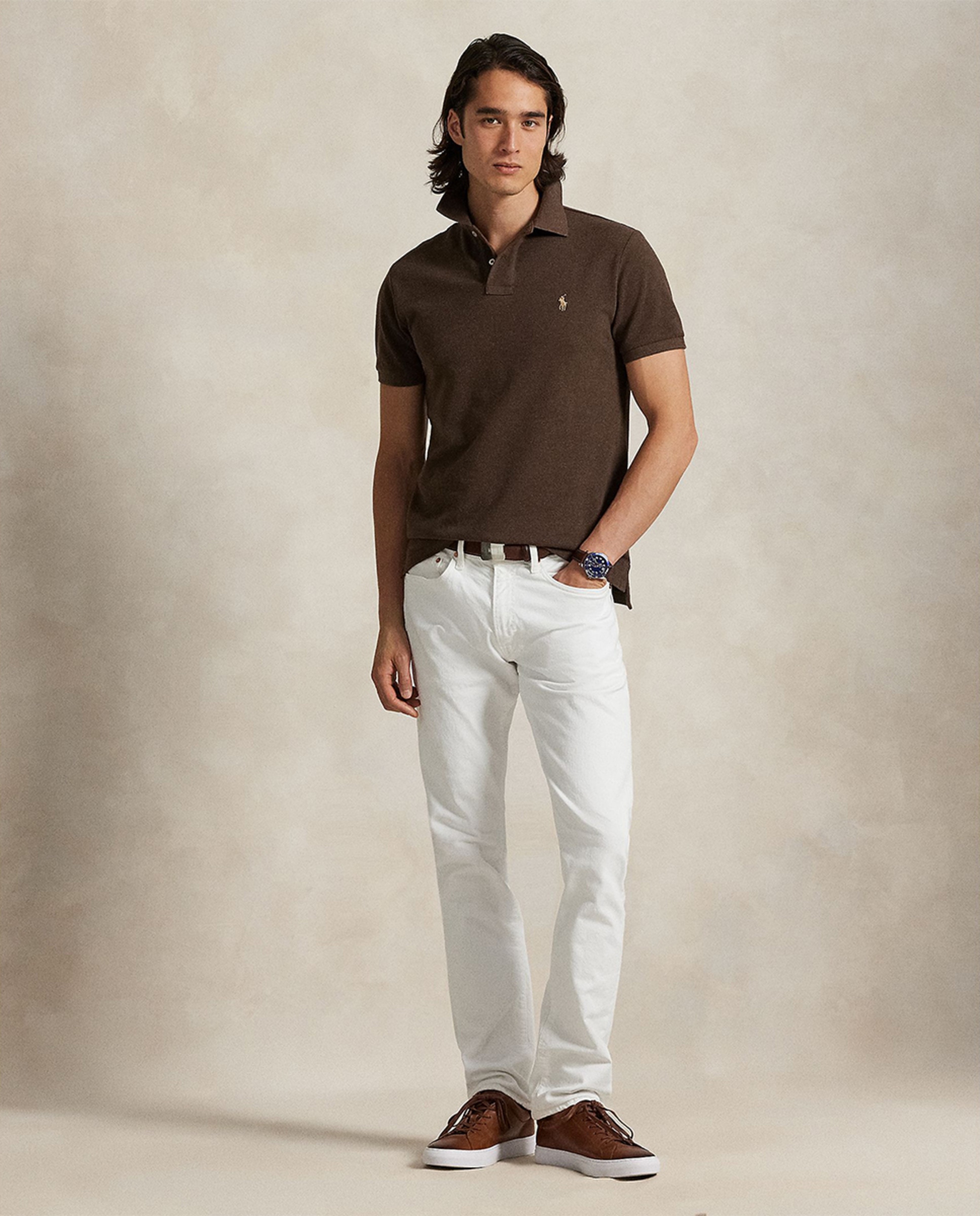 Polo Piqué Regular Fit Castanho-escuro-5