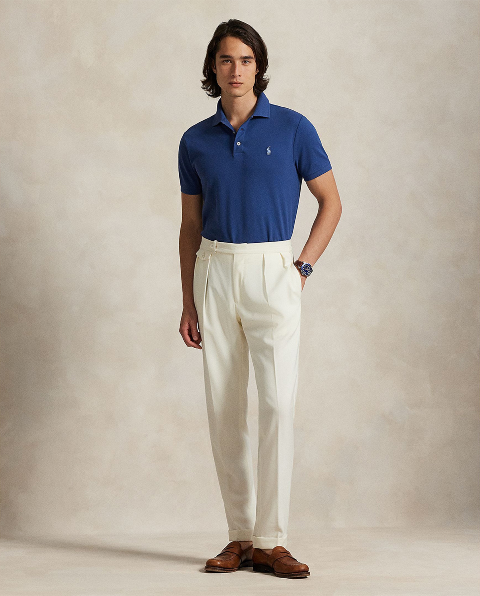 Polo de Piqué Elástico Custom Slim Fit Azul-5