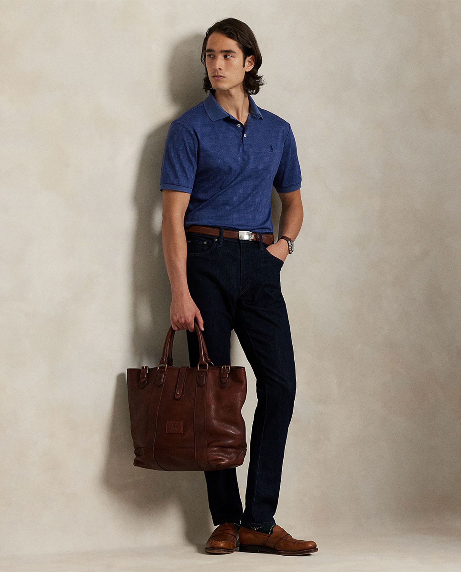 Polo de Algodão Suave Custom Slim Fit Azul-marinho-5