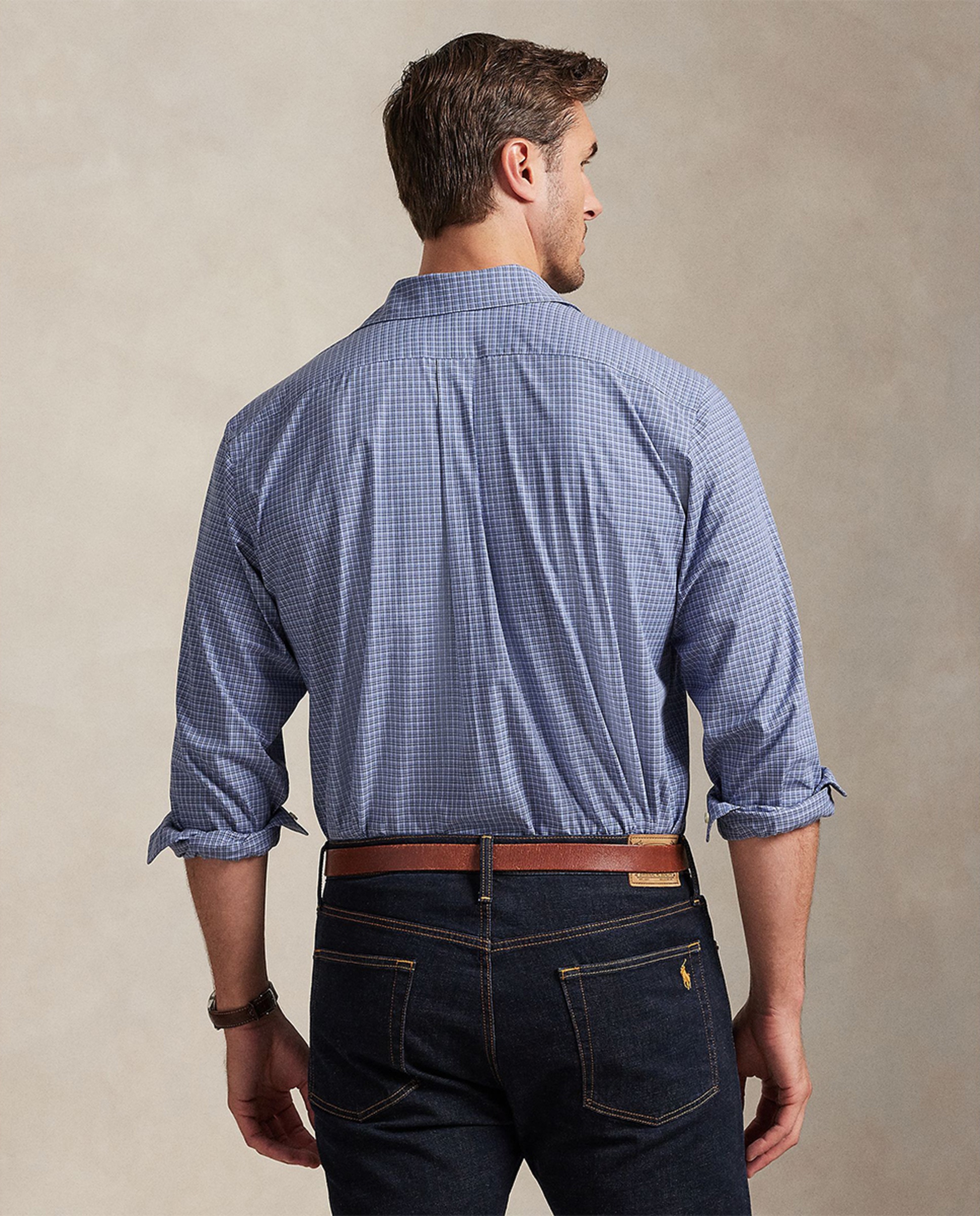 Camisa Custom Fit de Popelina Elástica Azul-porcelana-3