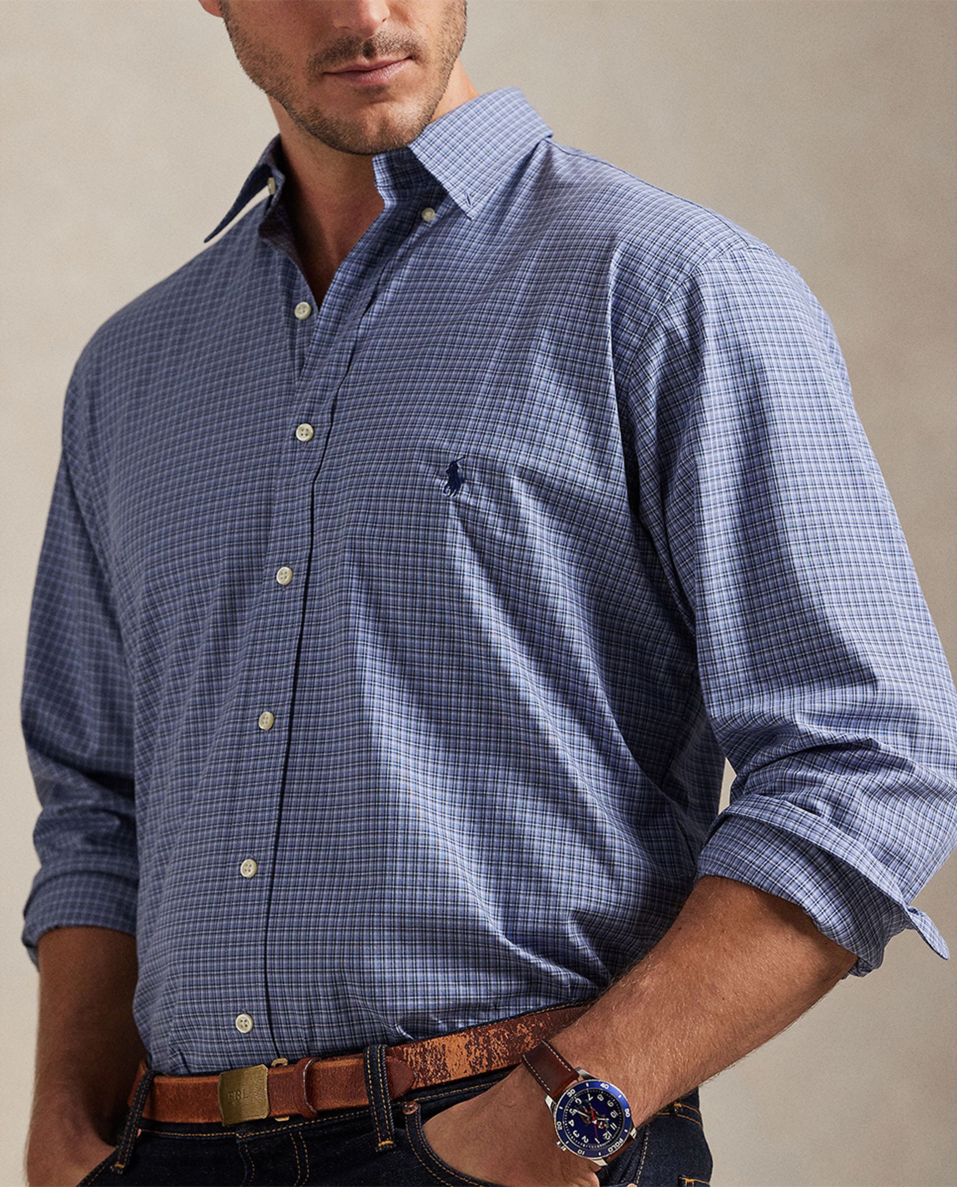 Camisa Custom Fit de Popelina Elástica Azul-porcelana-4