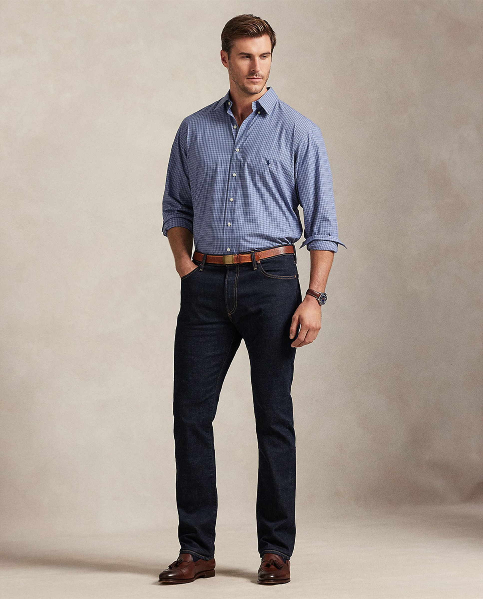 Camisa Custom Fit de Popelina Elástica Azul-porcelana-6