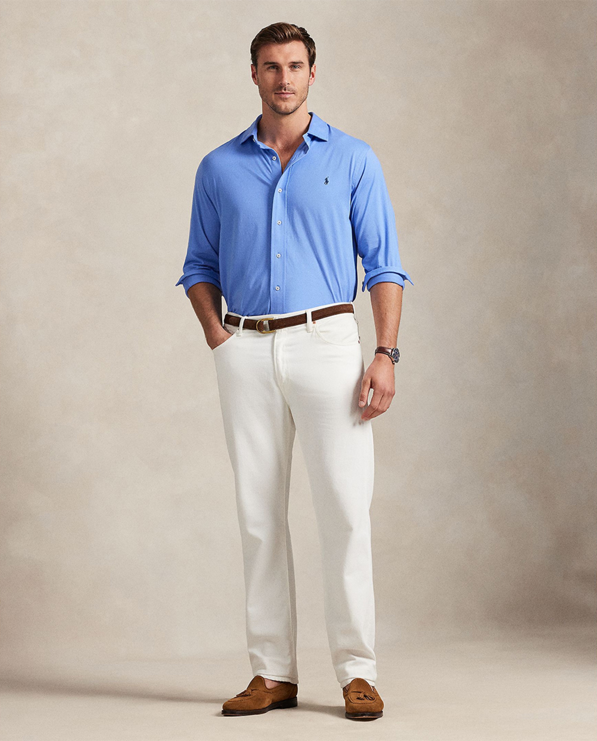 Camisa de Malha com Gola Italiana Tamanhos Grandes Azul-5