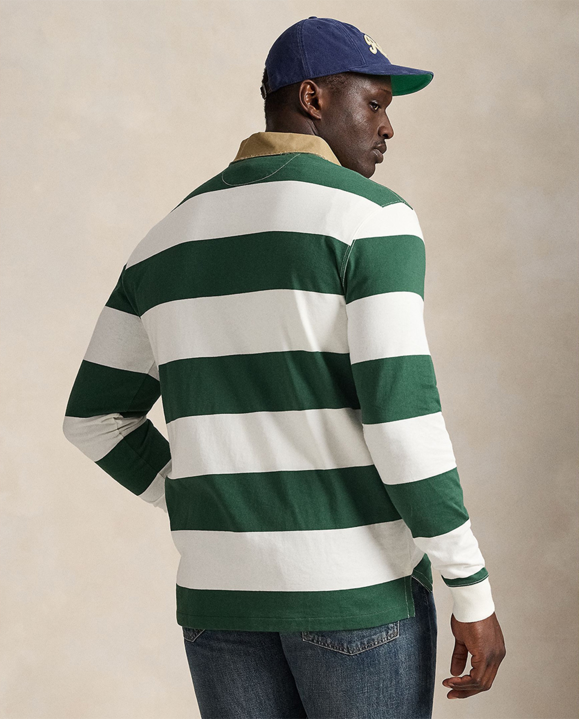 T-shirt de Rugby de Algodão às Riscas Tamanhos Grandes Branco / Verde-2