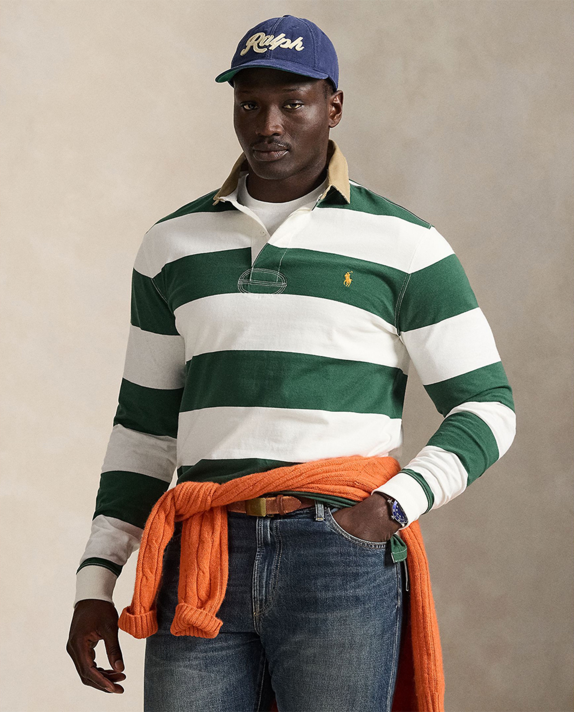 Imagem 0 de T-shirt de Rugby de Algodão às Riscas Tamanhos Grandes