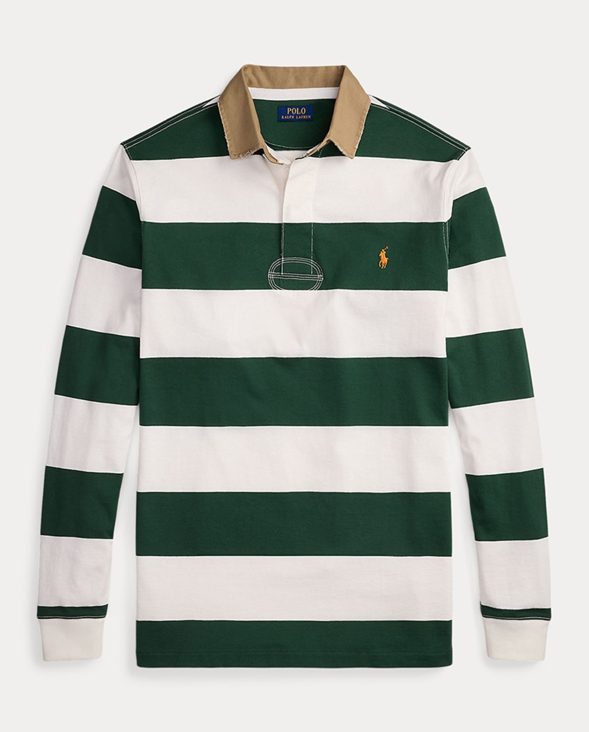 T-shirt de Rugby de Algodão às Riscas Tamanhos Grandes Branco / Verde-4